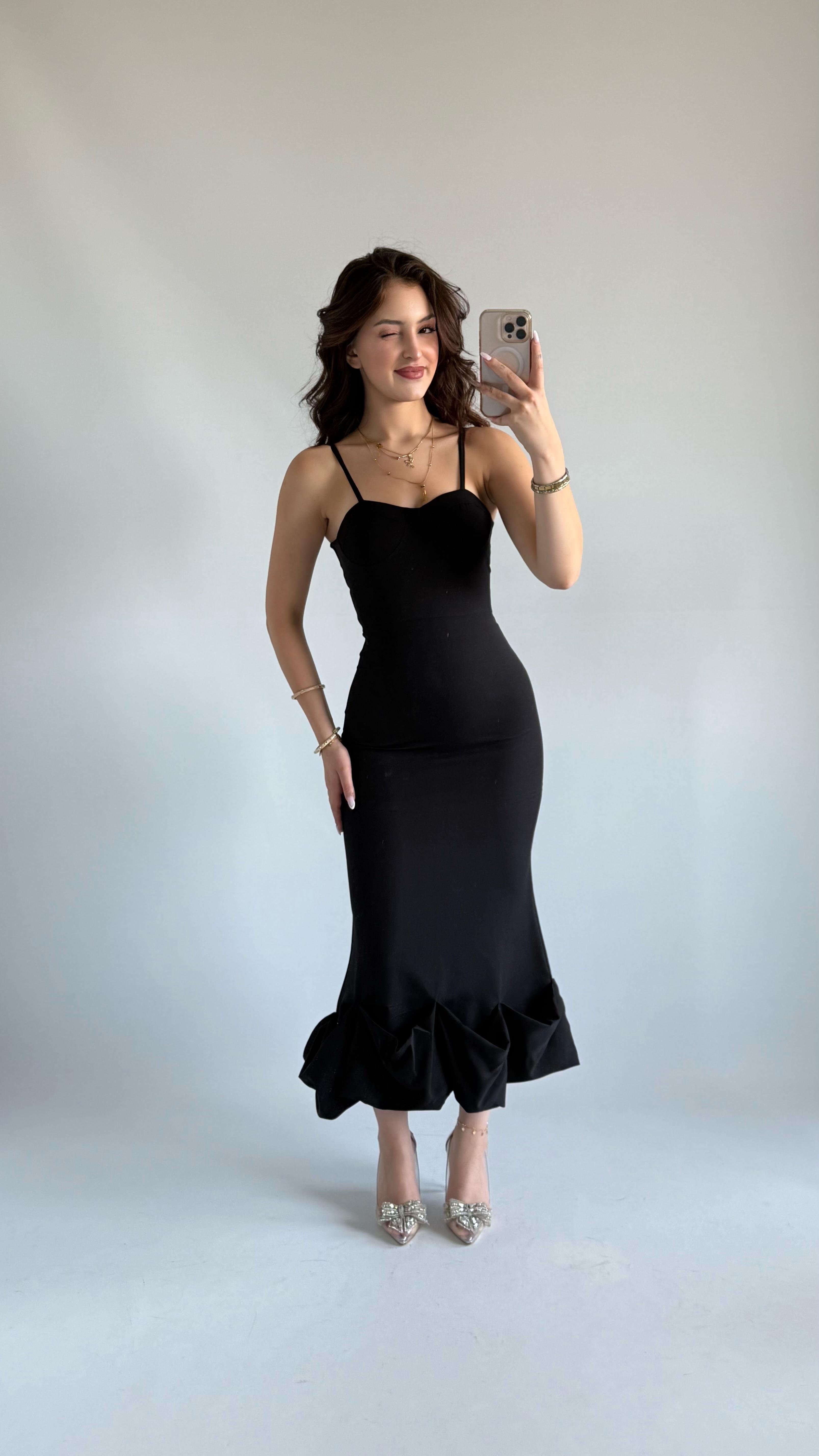 Baby Doll Fırfır Elbise Siyah