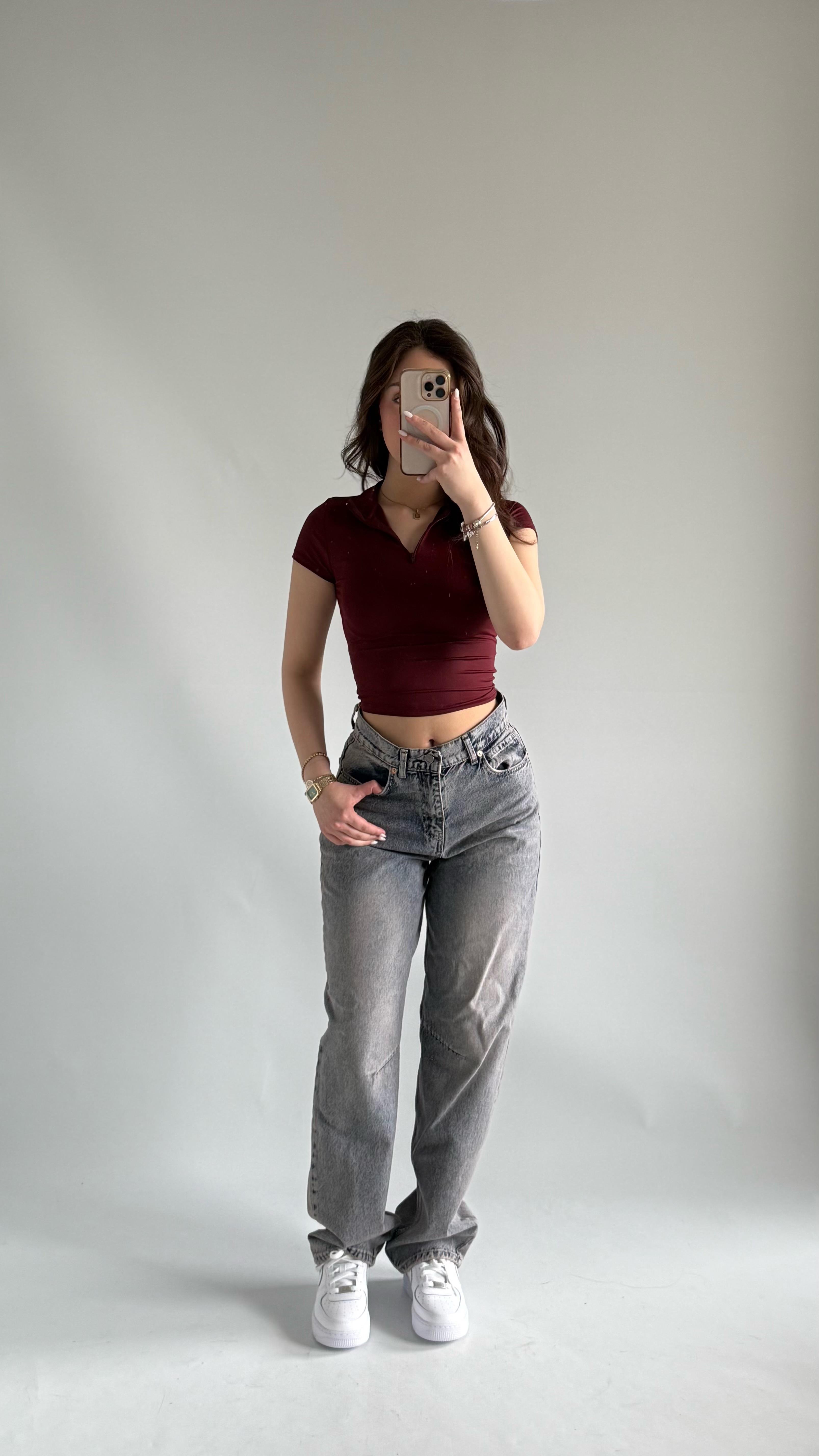 Baggy Bel Tokalı Eskitme Pantolon