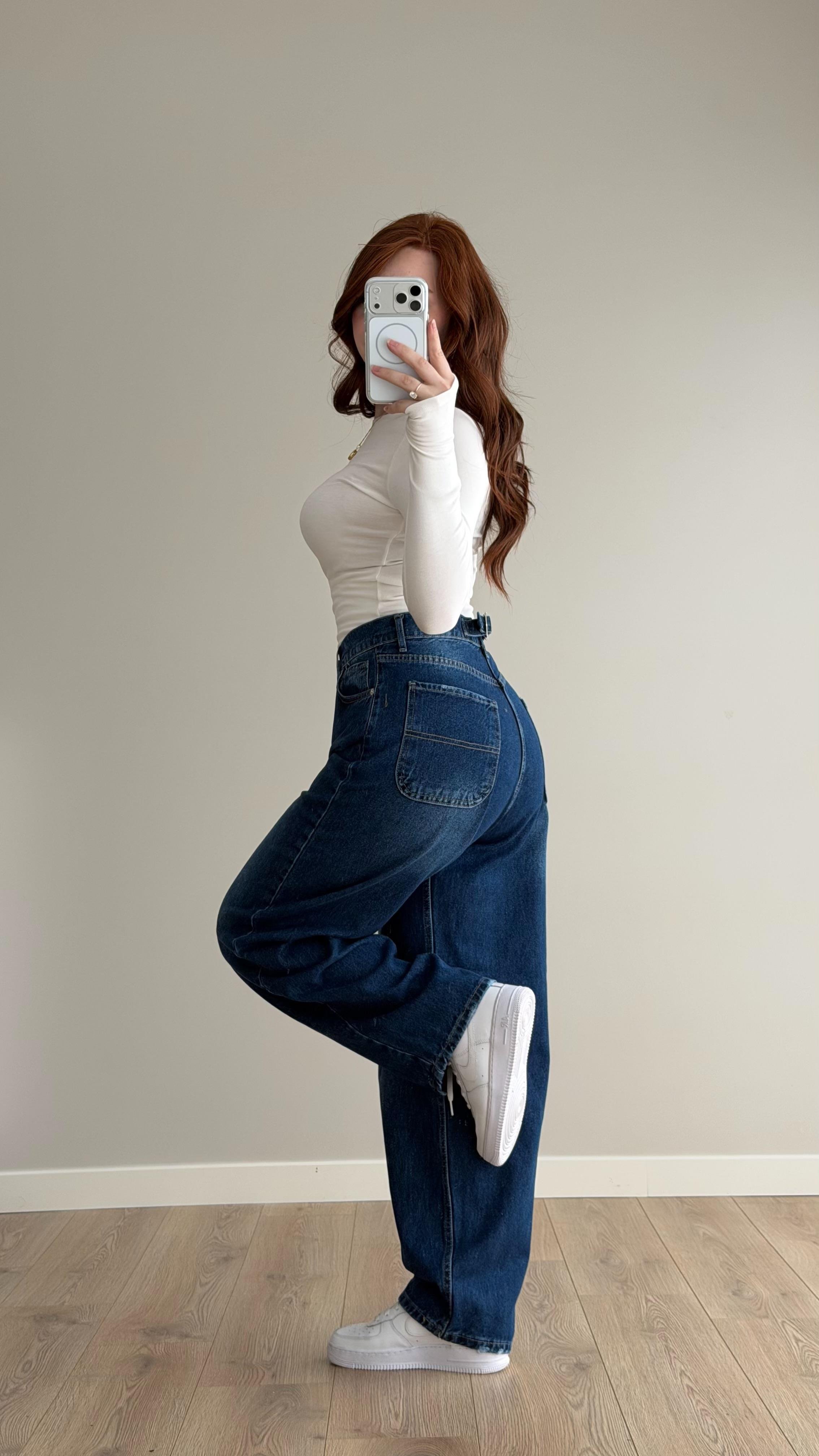 Baggy Bel Tokalı Pantolon Koyu Mavi