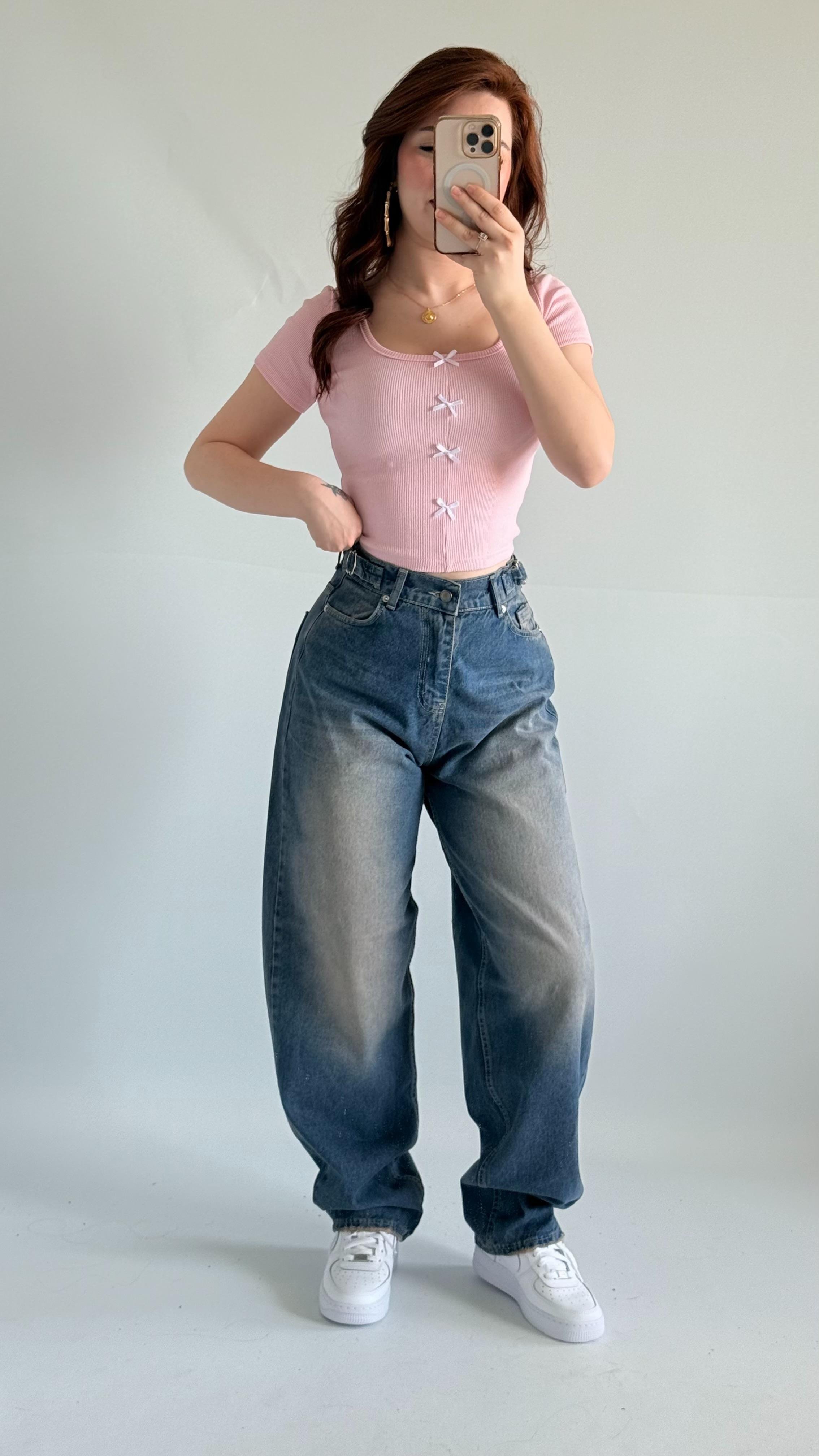 Baggy Mavimsi Çift Kemer Pantolon
