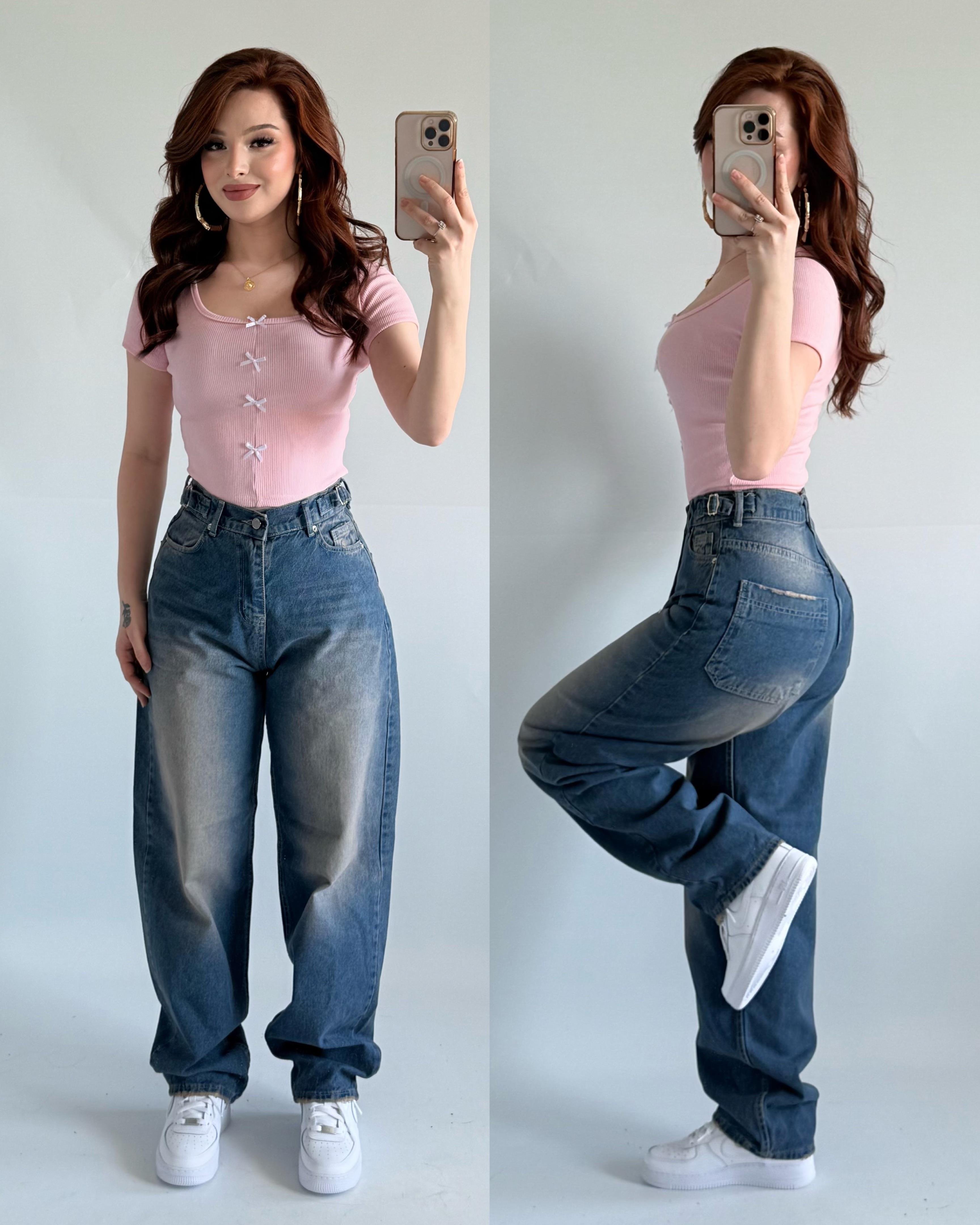 Baggy Mavimsi Çift Kemer Pantolon