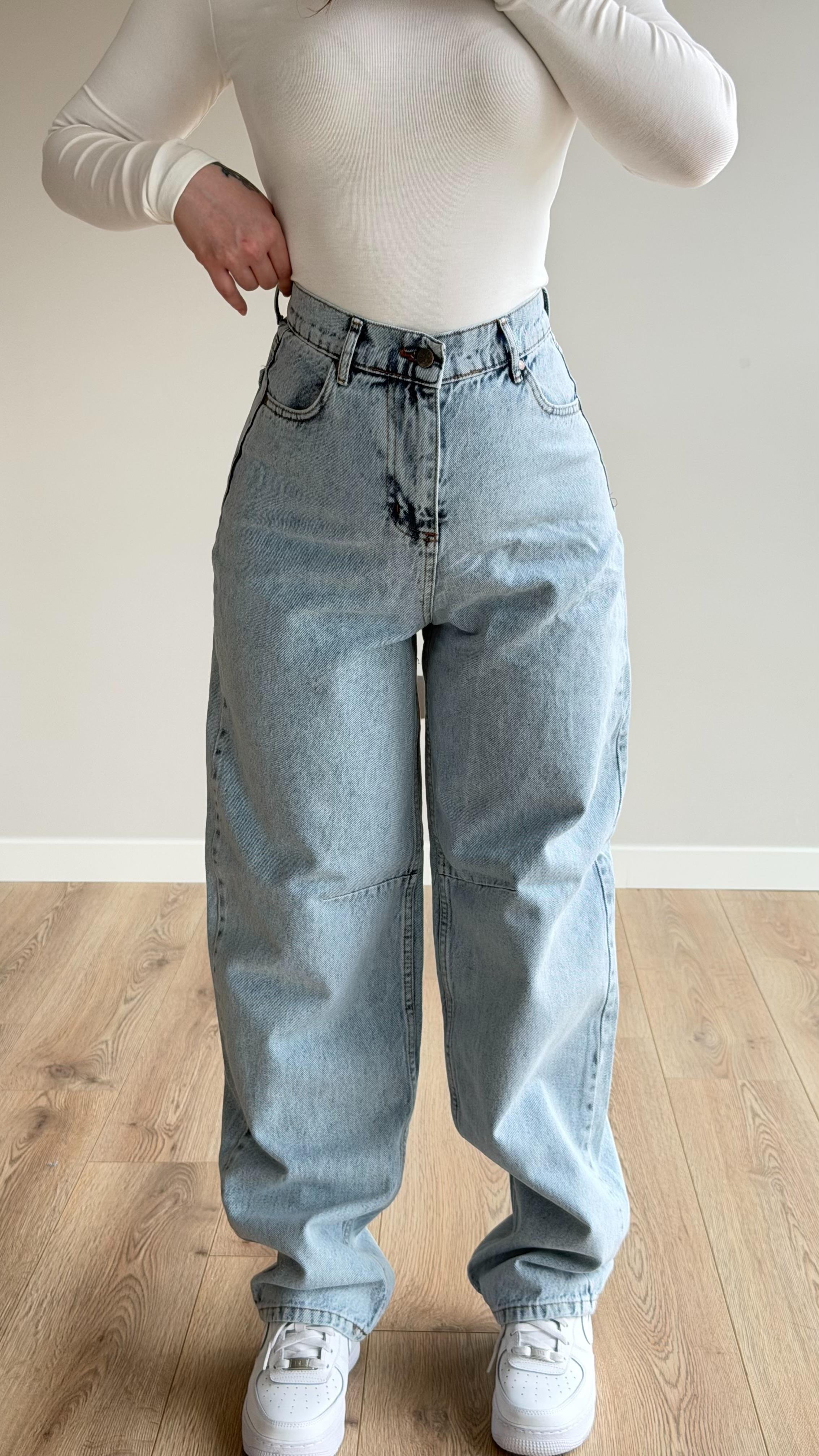 Baggy Viral Bel Tokalı Jean Buz Mavisi