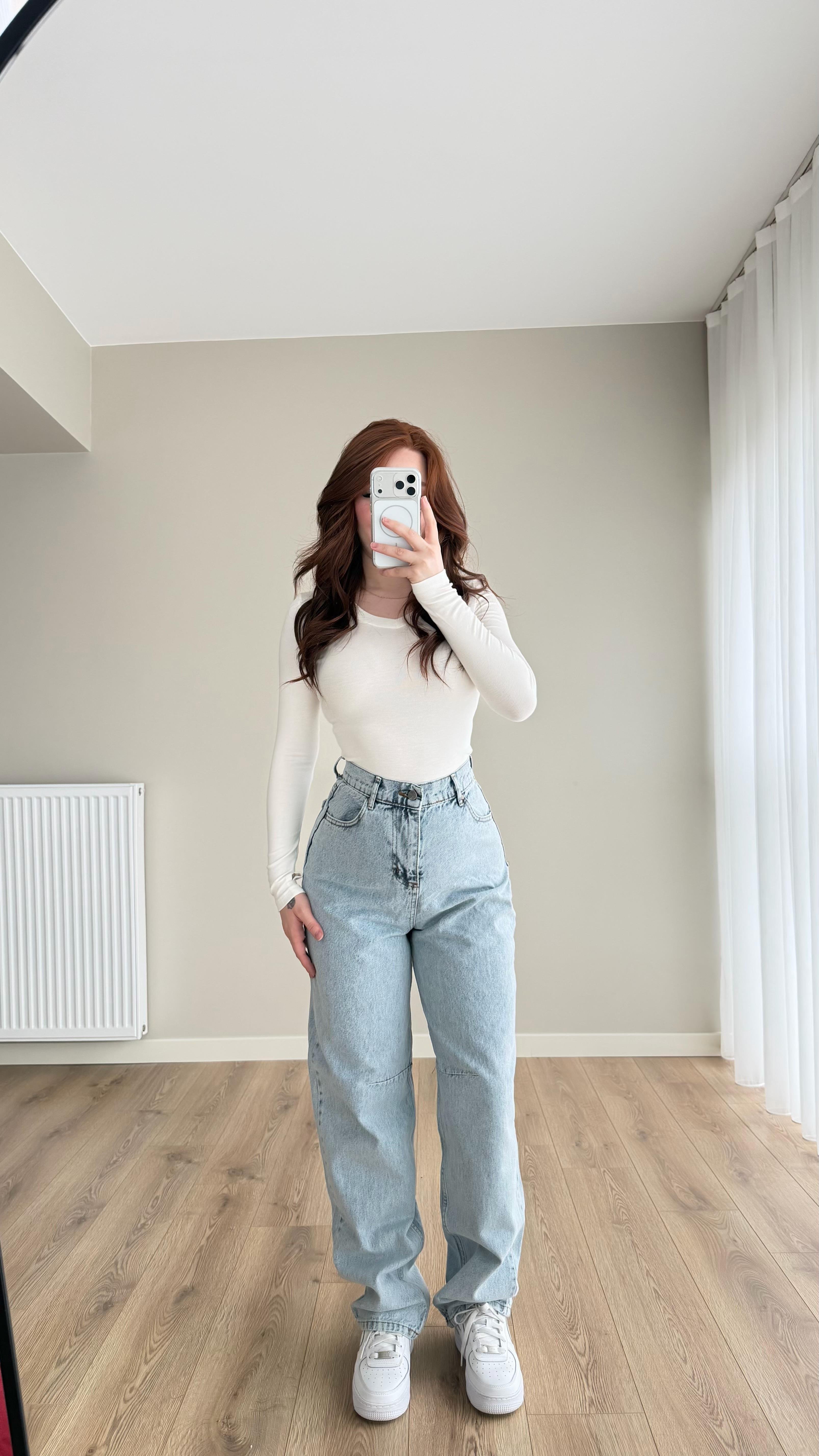 Baggy Viral Bel Tokalı Jean Buz Mavisi
