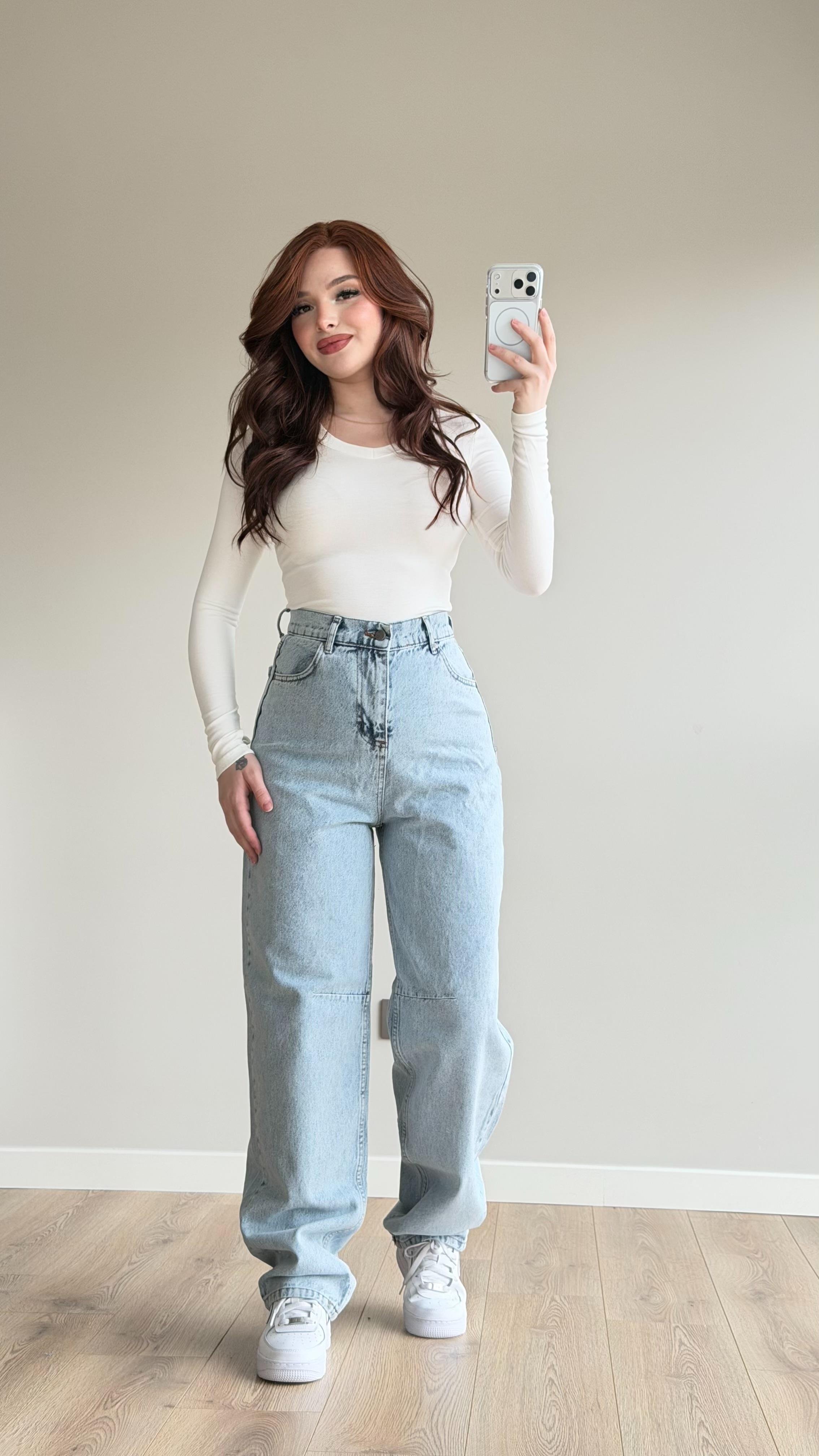 Baggy Viral Bel Tokalı Jean Buz Mavisi
