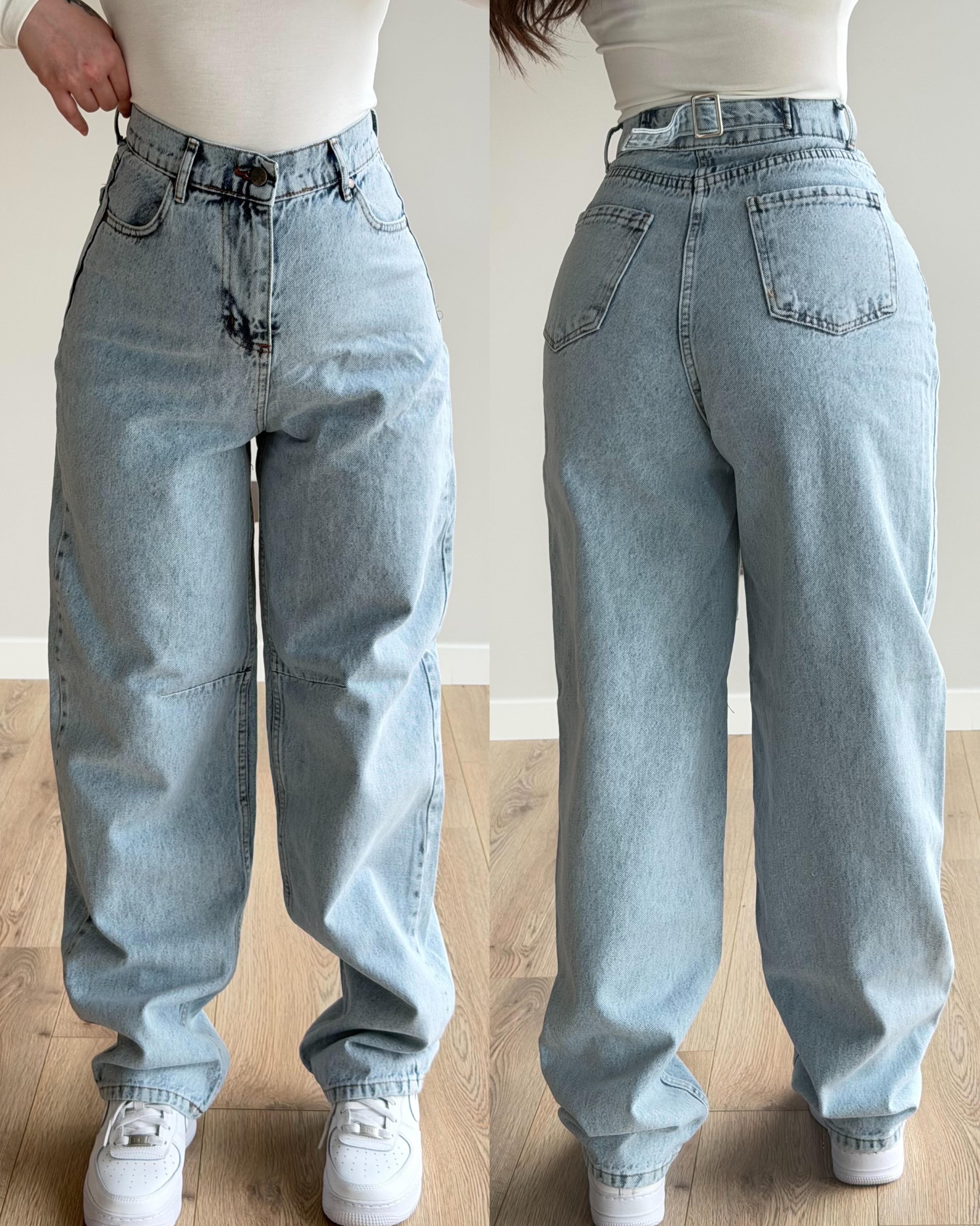 Baggy Viral Bel Tokalı Jean Buz Mavisi