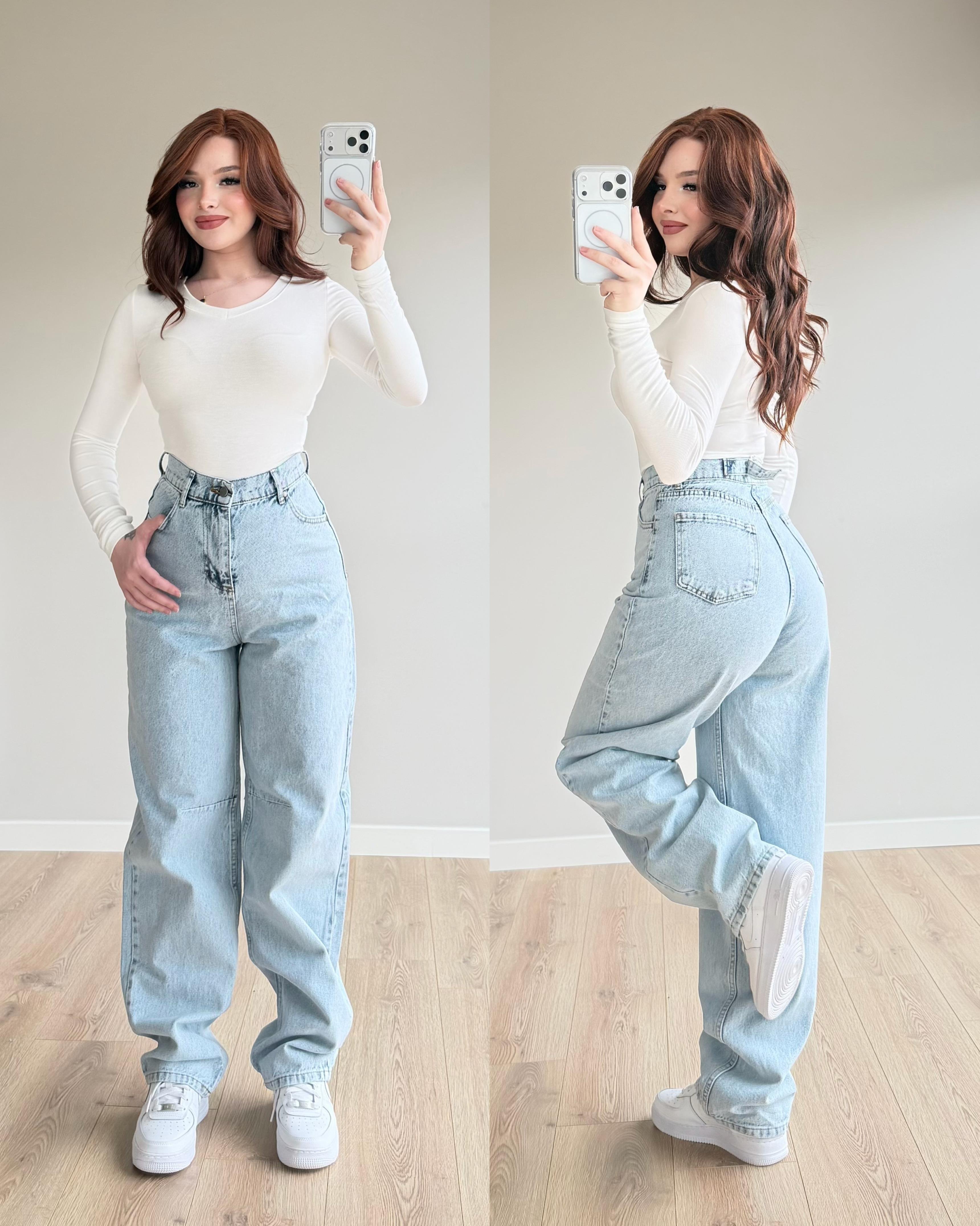Baggy Viral Bel Tokalı Jean Buz Mavisi