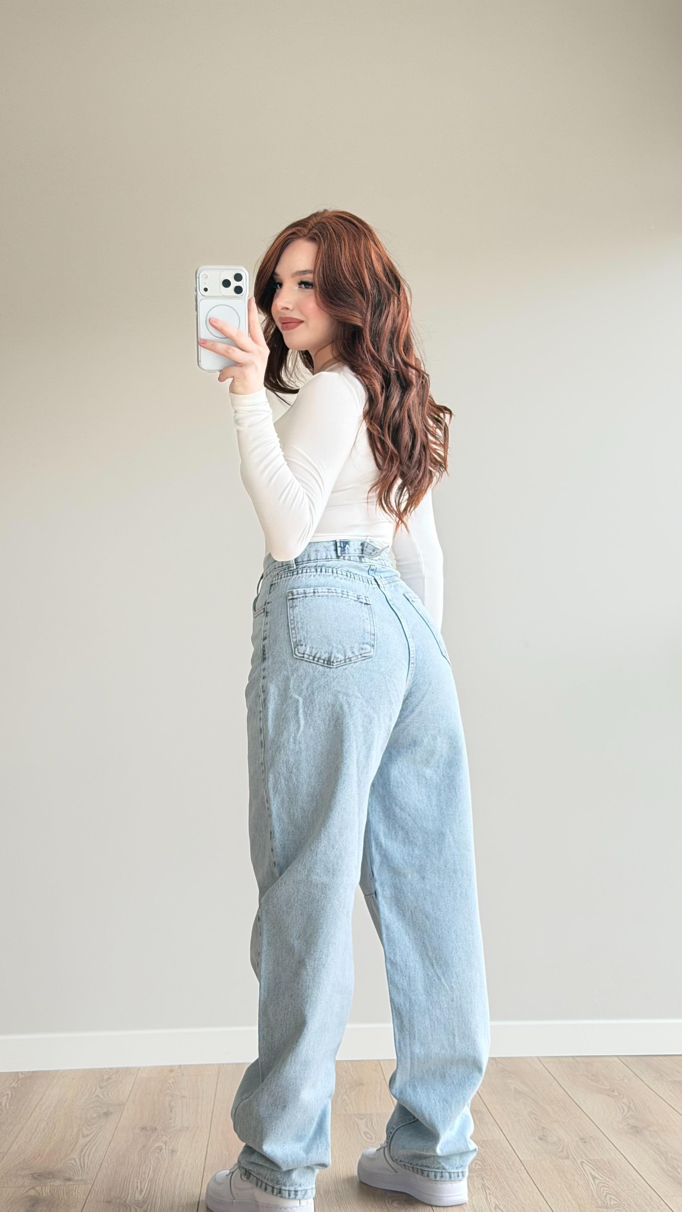 Baggy Viral Bel Tokalı Jean Buz Mavisi