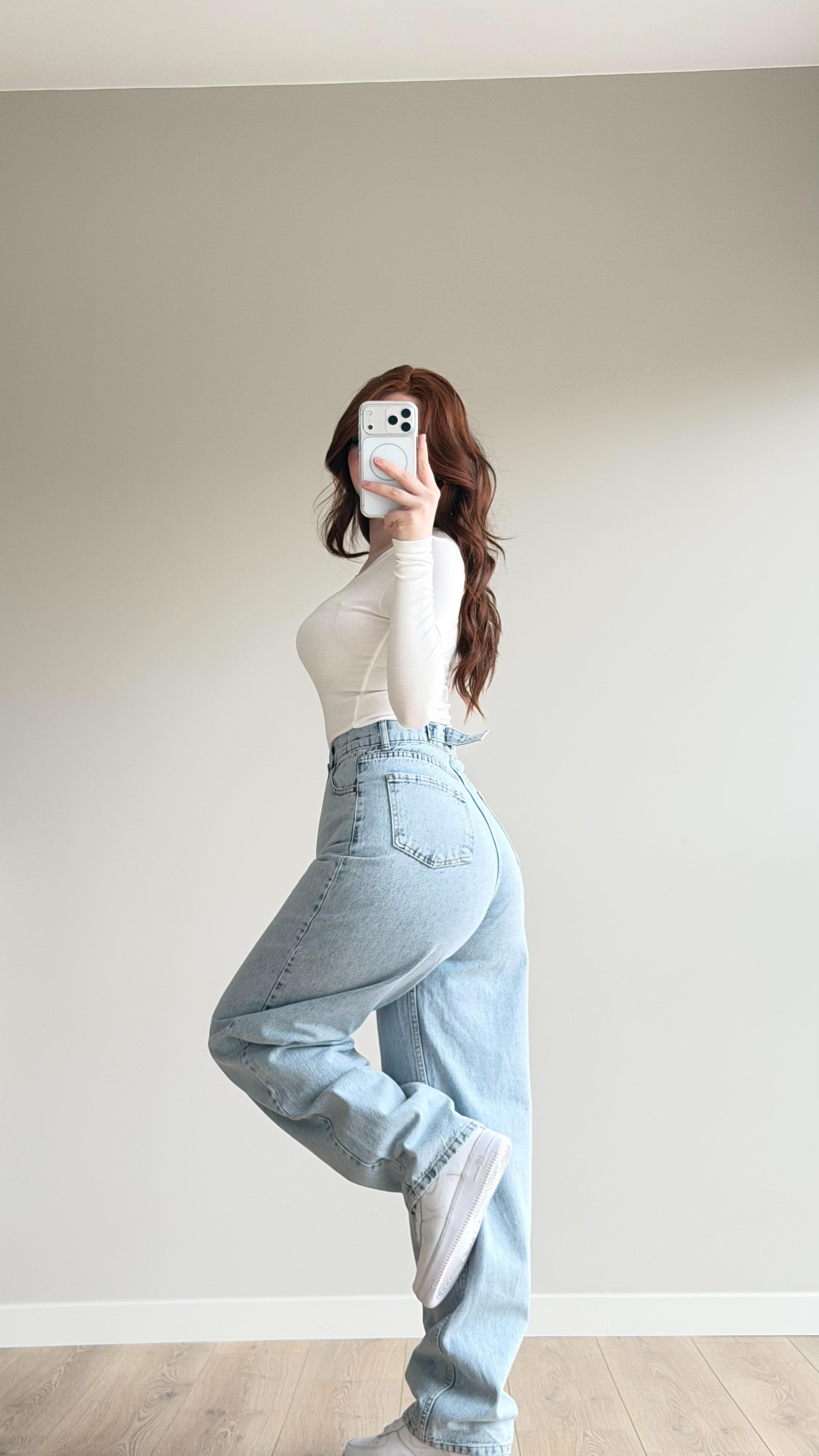 Baggy Viral Bel Tokalı Jean Buz Mavisi