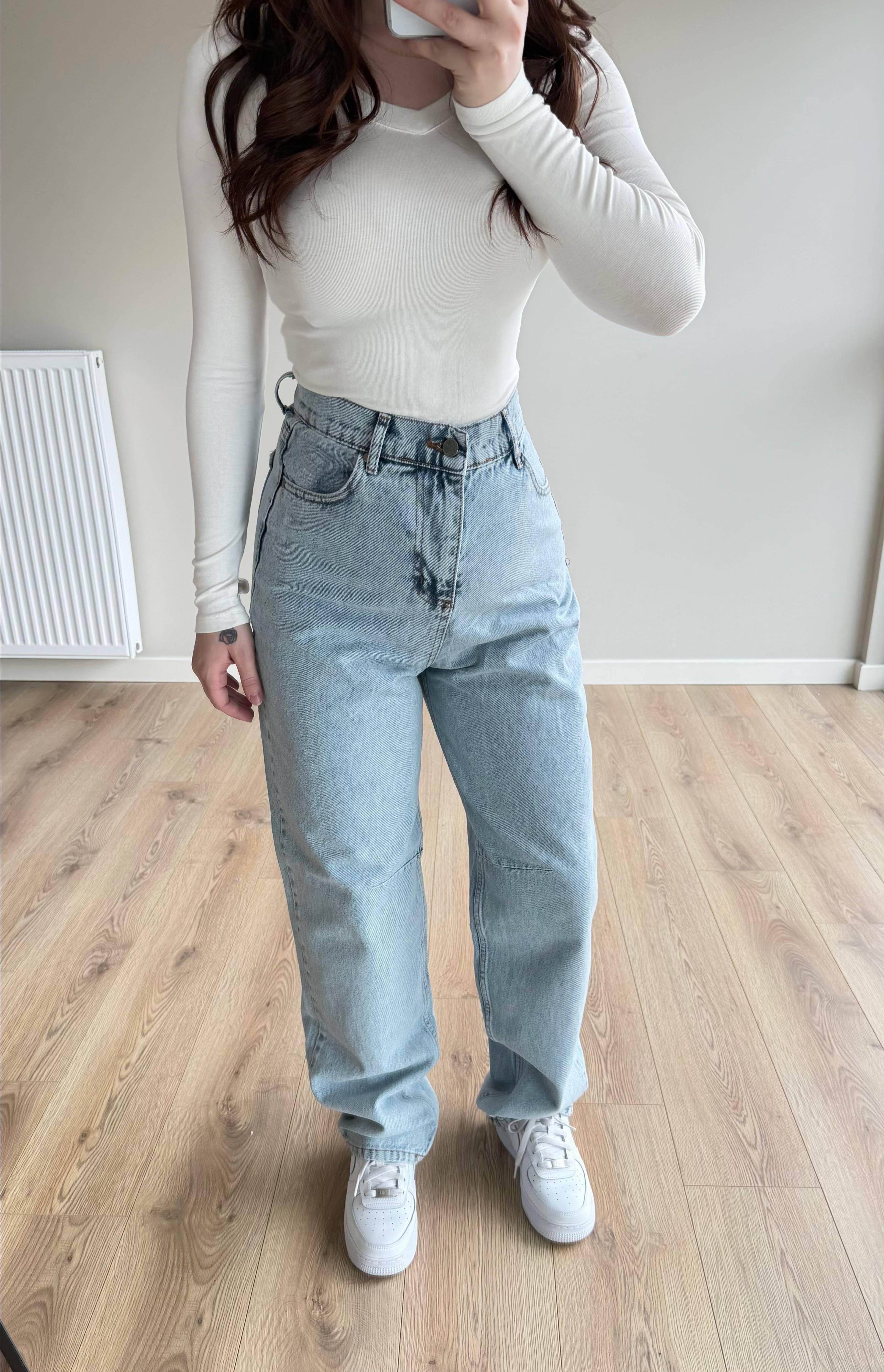 Baggy Viral Bel Tokalı Jean Buz Mavisi