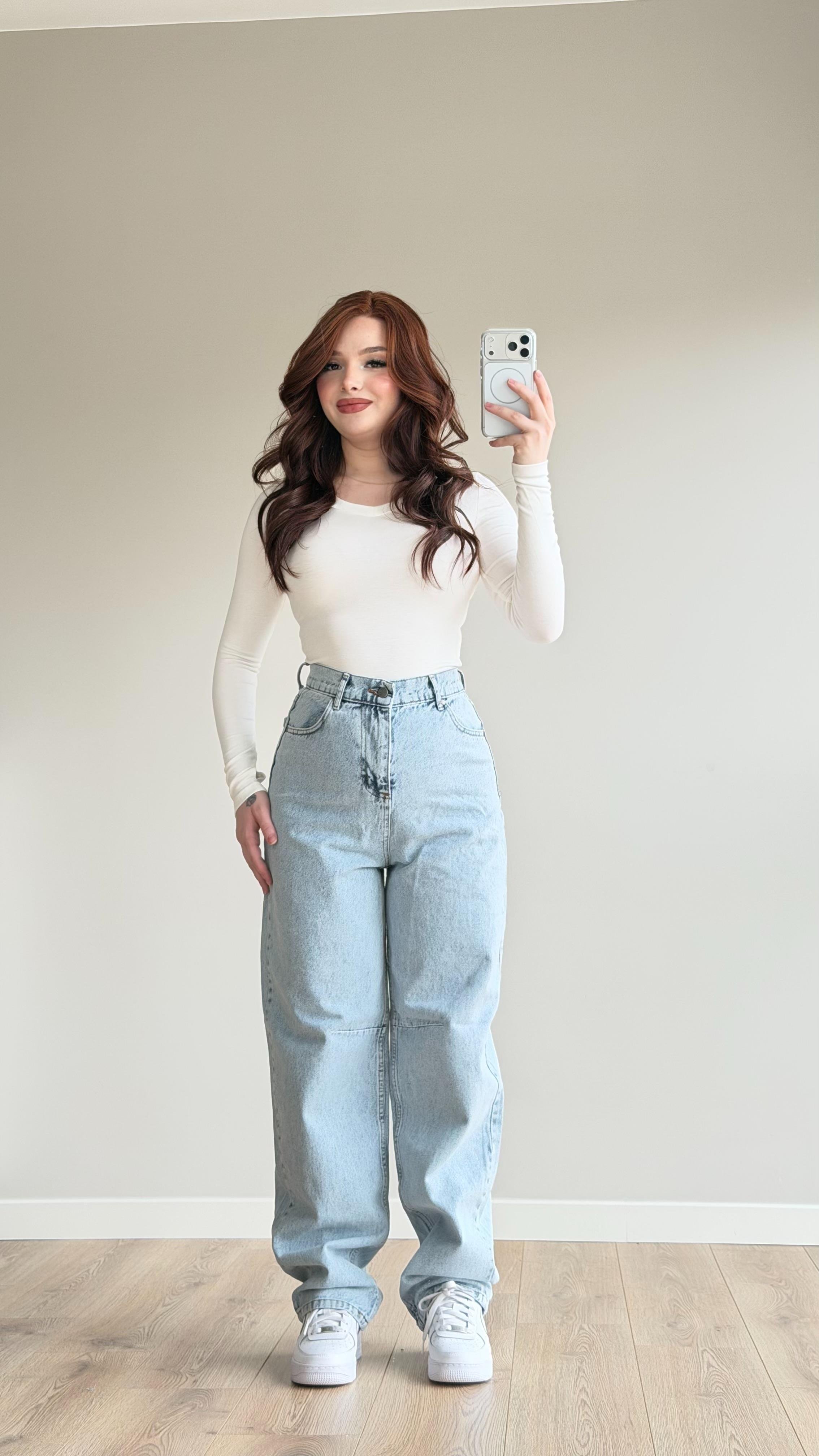 Baggy Viral Bel Tokalı Jean Buz Mavisi