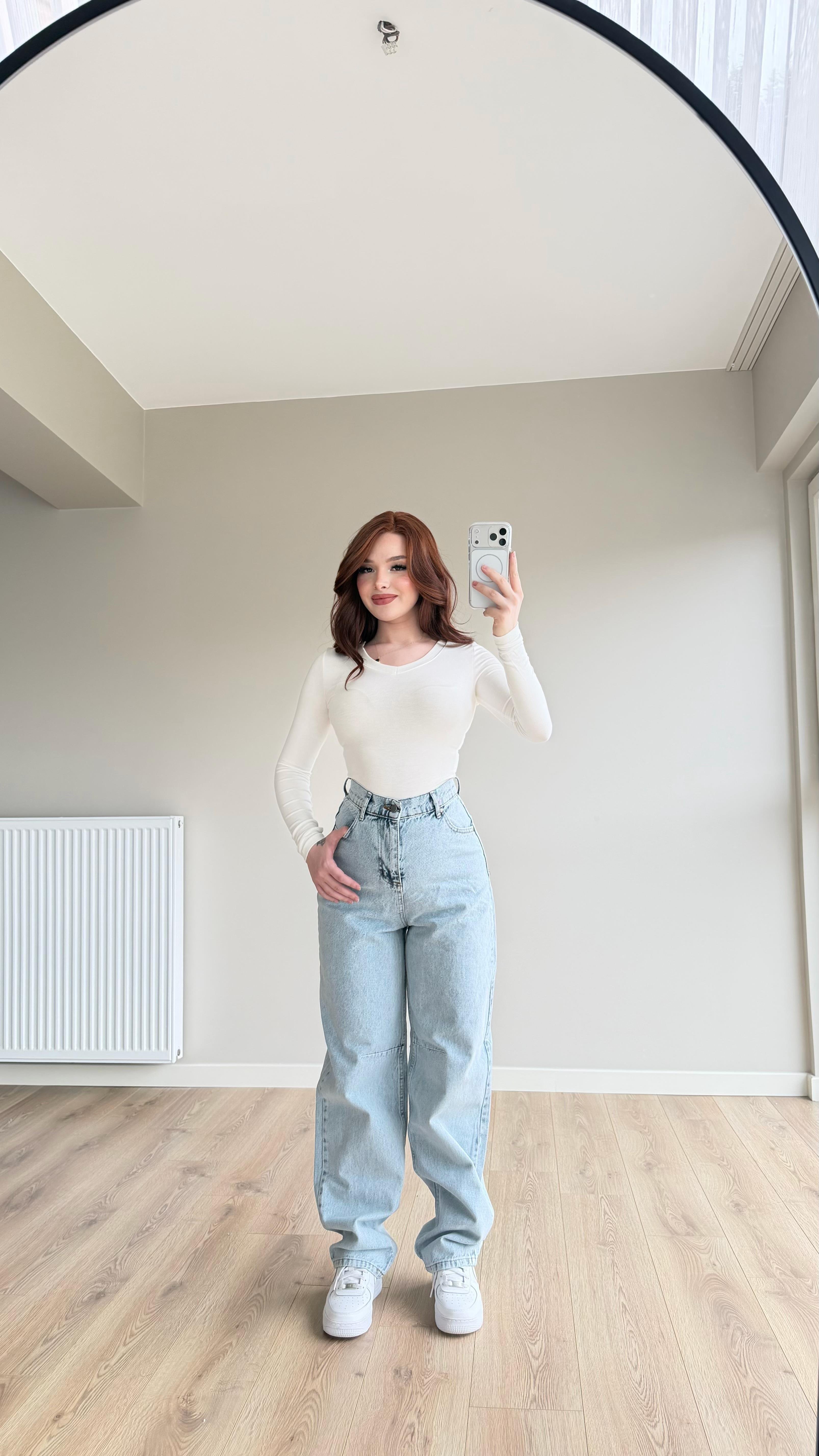 Baggy Viral Bel Tokalı Jean Buz Mavisi