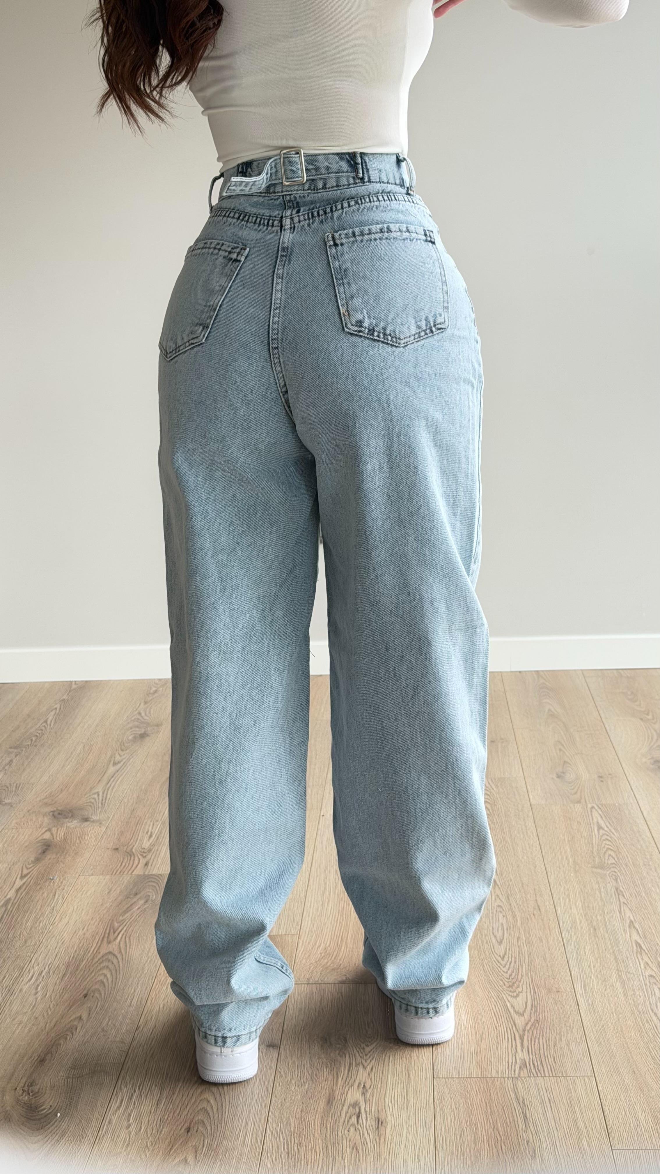 Baggy Viral Bel Tokalı Jean Buz Mavisi