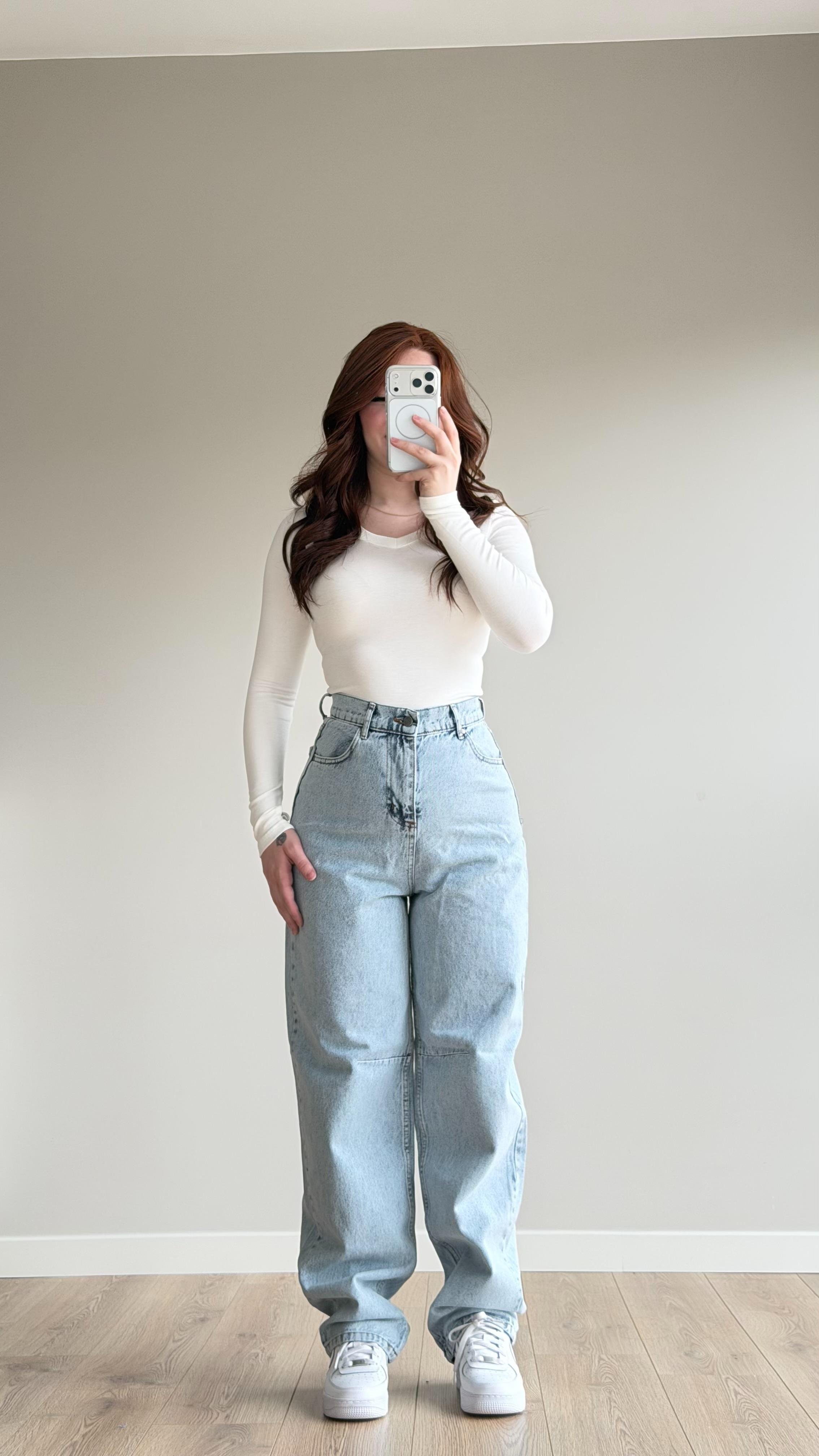 Baggy Viral Bel Tokalı Jean Buz Mavisi