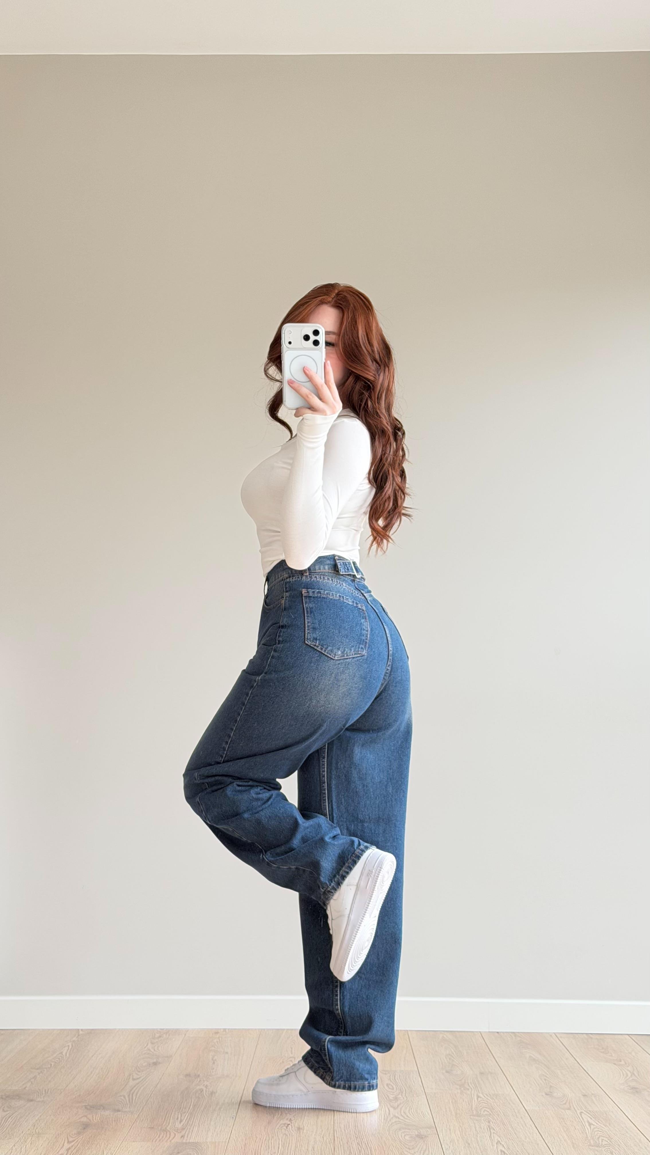 Baggy Viral Bel Tokalı Jean Lacivert