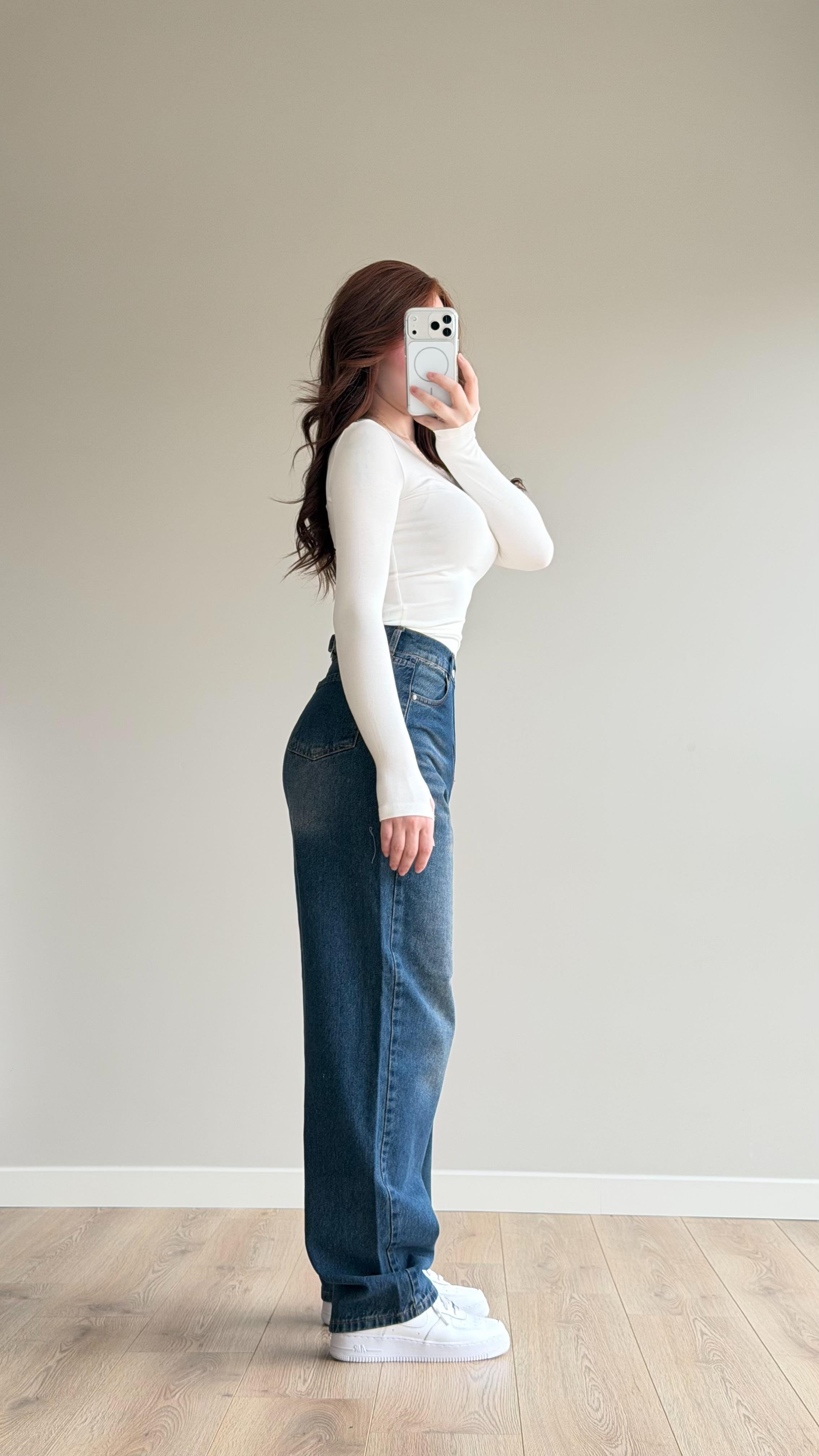 Baggy Viral Bel Tokalı Jean Lacivert
