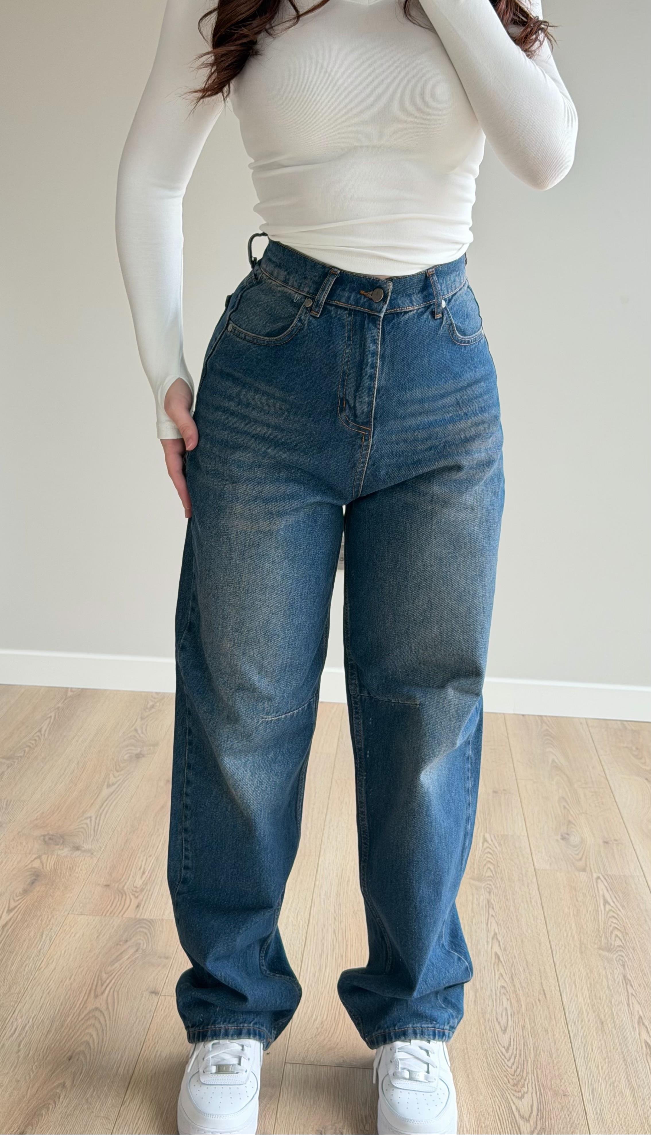 Baggy Viral Bel Tokalı Jean Lacivert