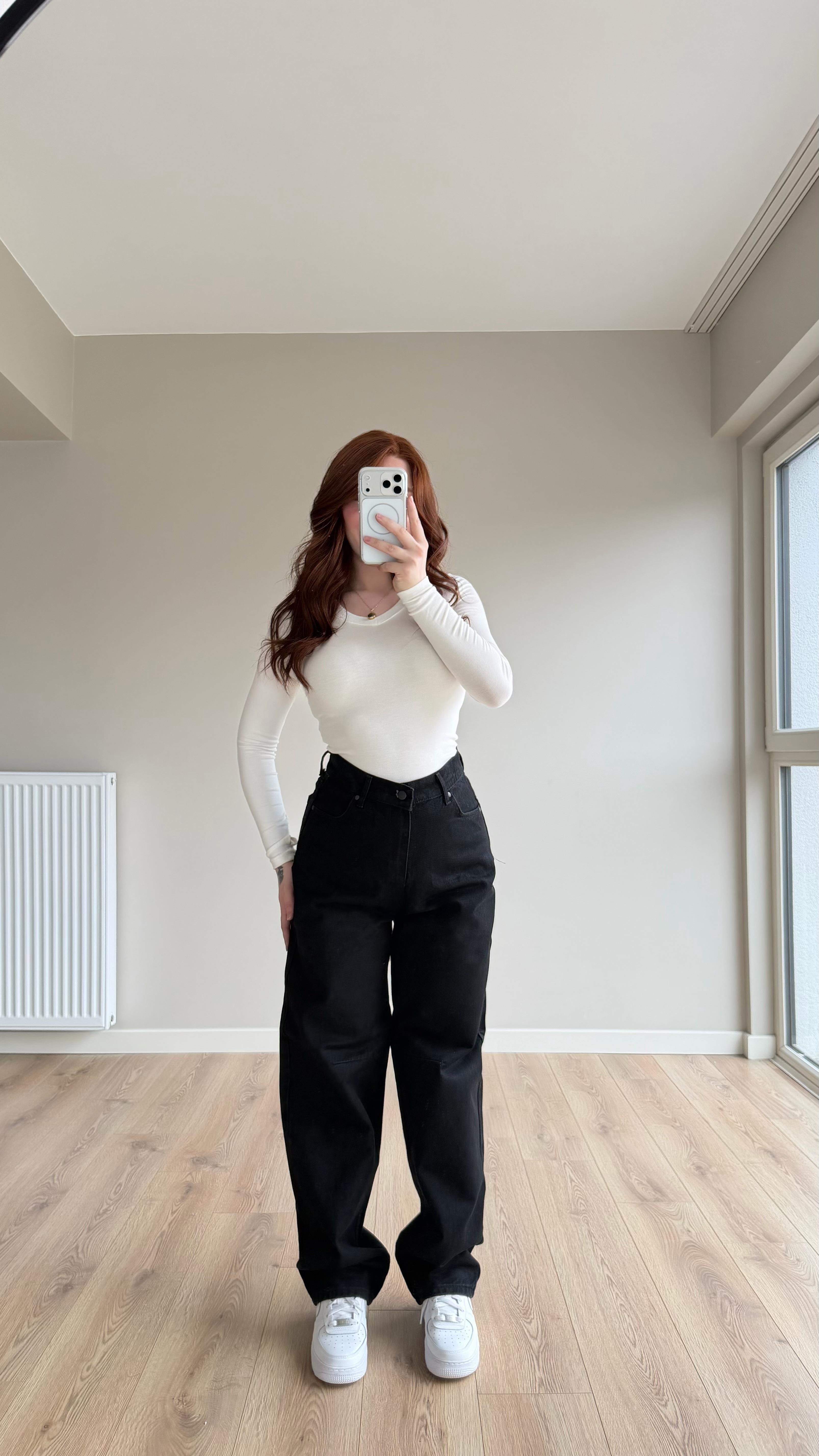 Baggy Viral Bel Tokalı Jean Siyah