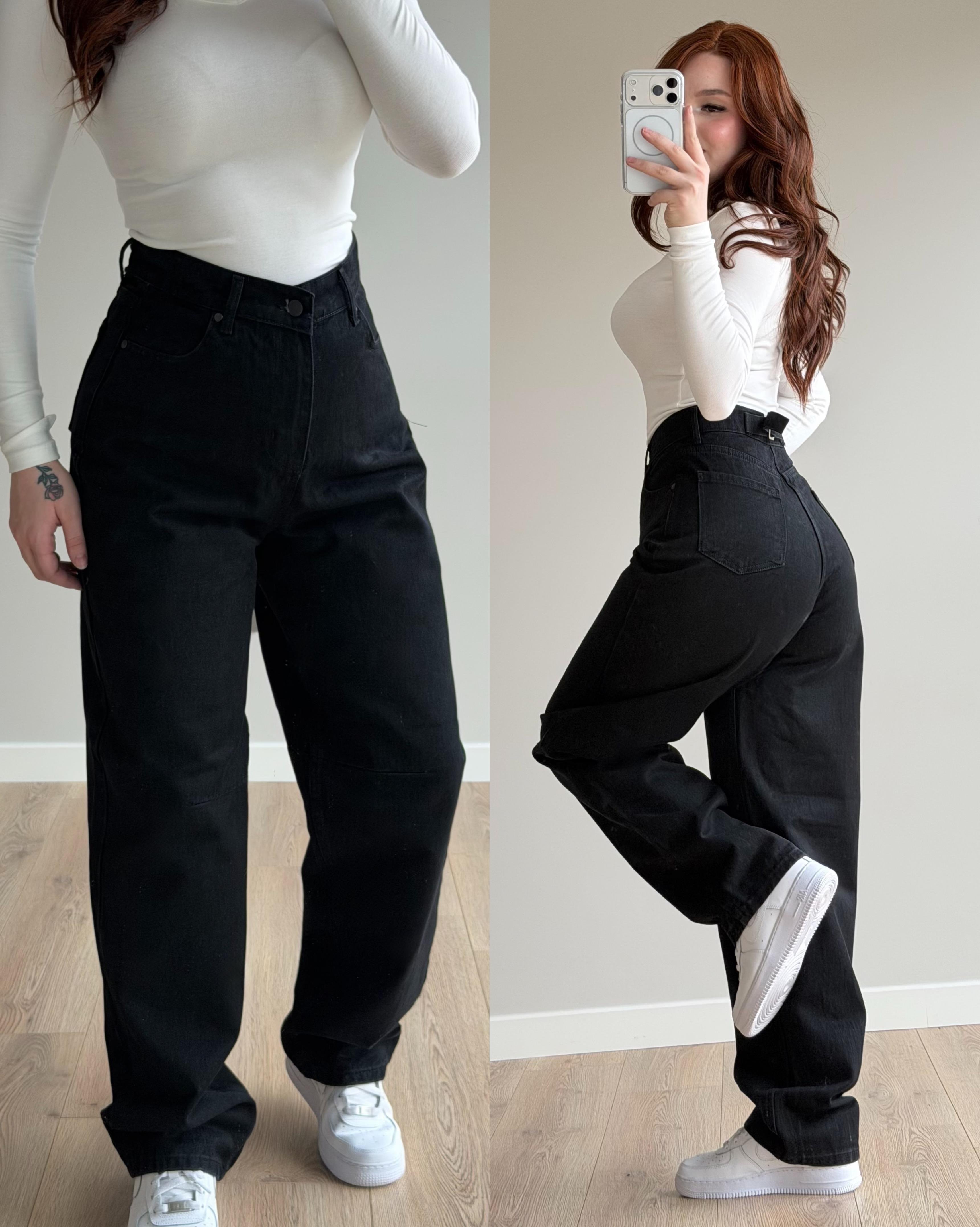 Baggy Viral Bel Tokalı Jean Siyah