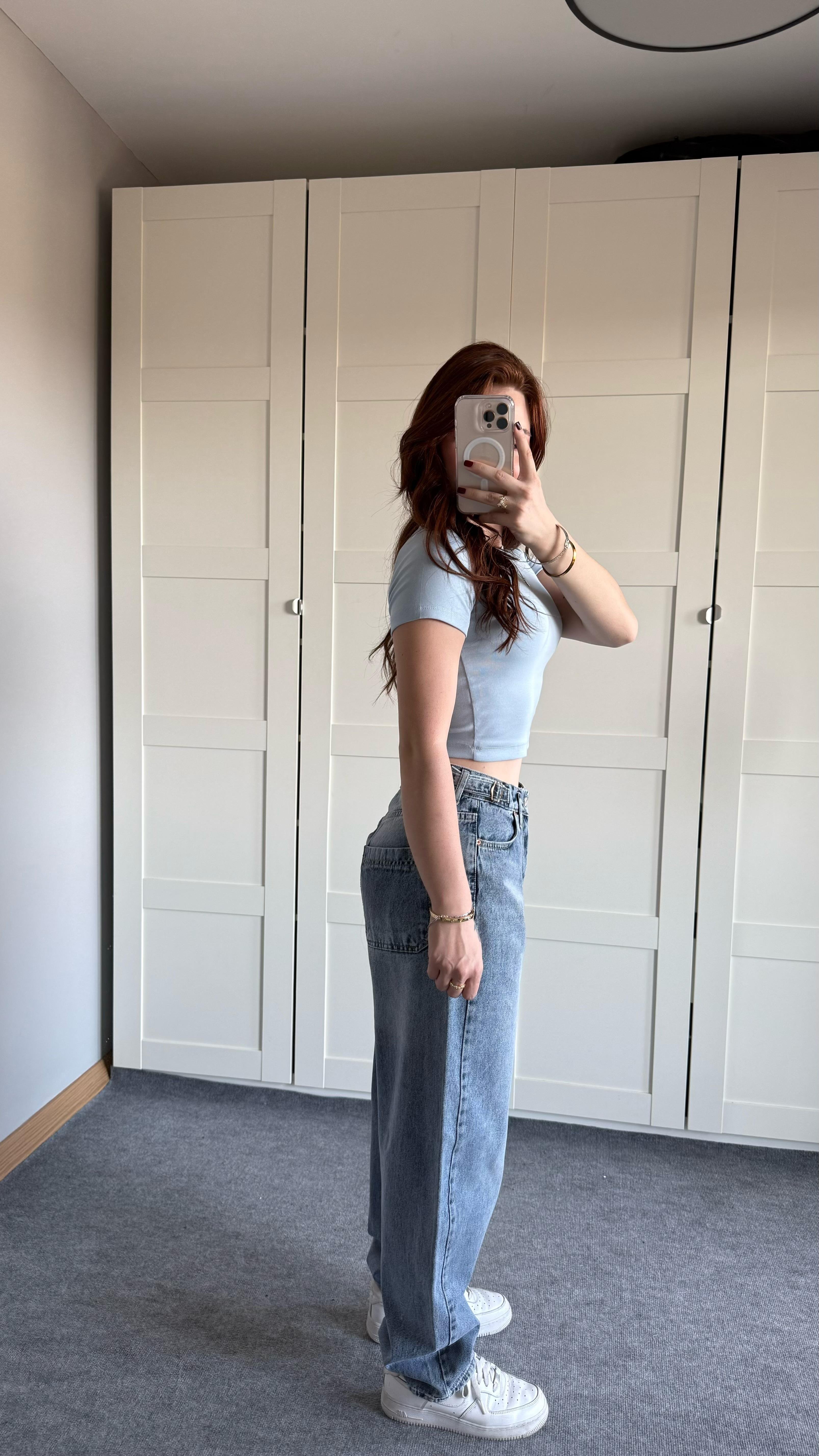 Baggy Viral Jeans Çift Kemer Açık Mavi