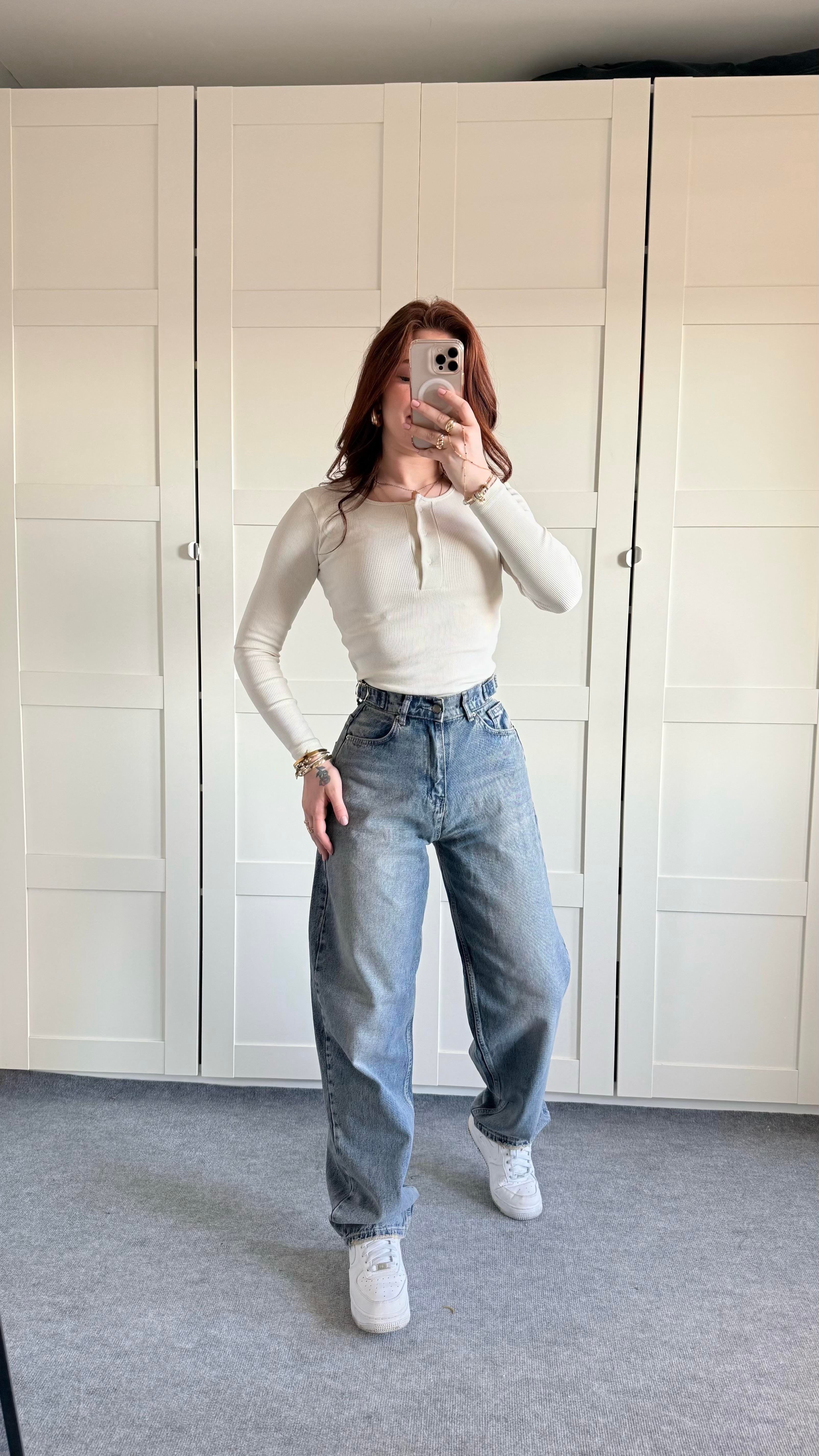 Baggy Viral Jeans Çift Kemer Eskitme