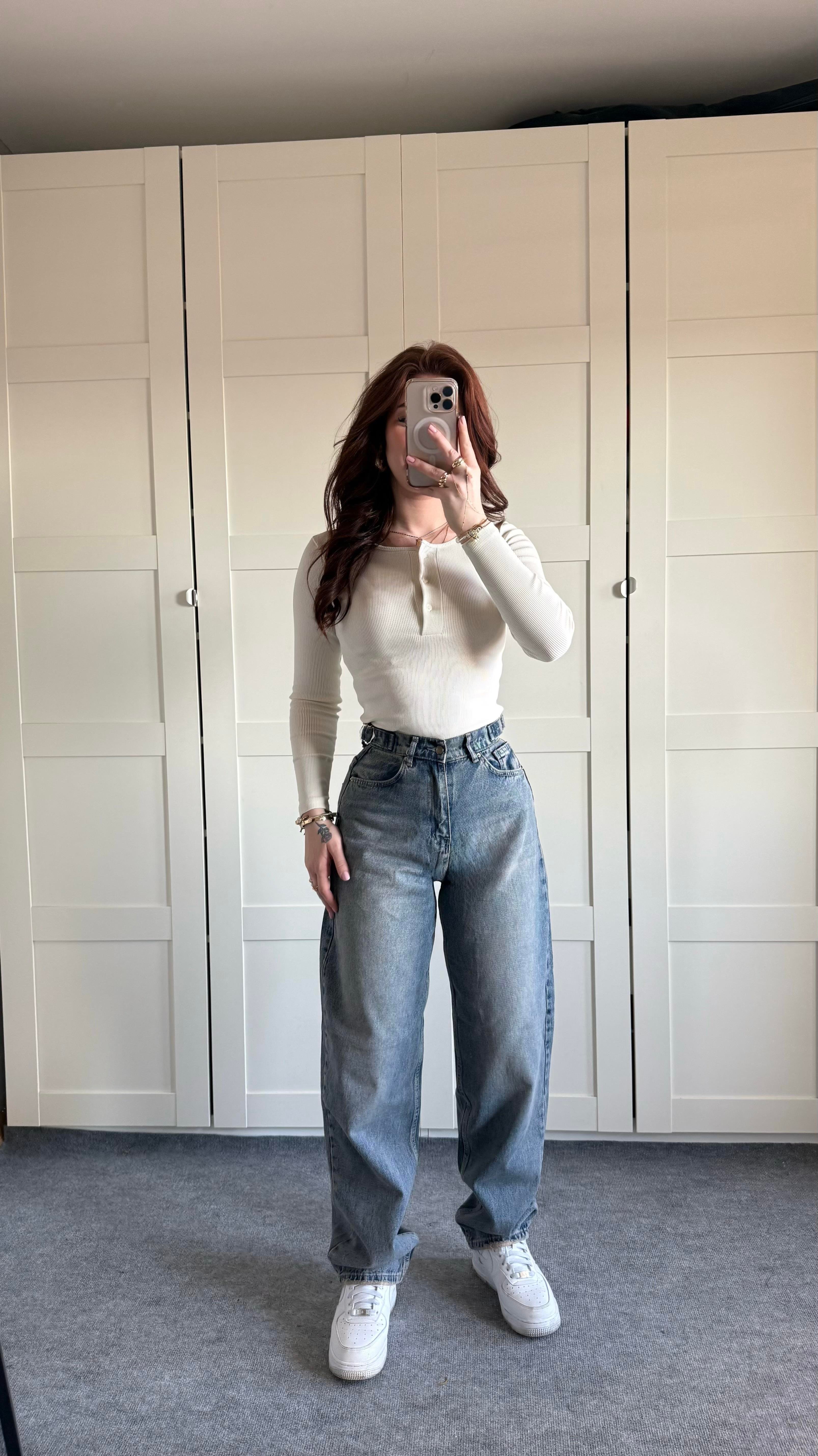 Baggy Viral Jeans Çift Kemer Eskitme