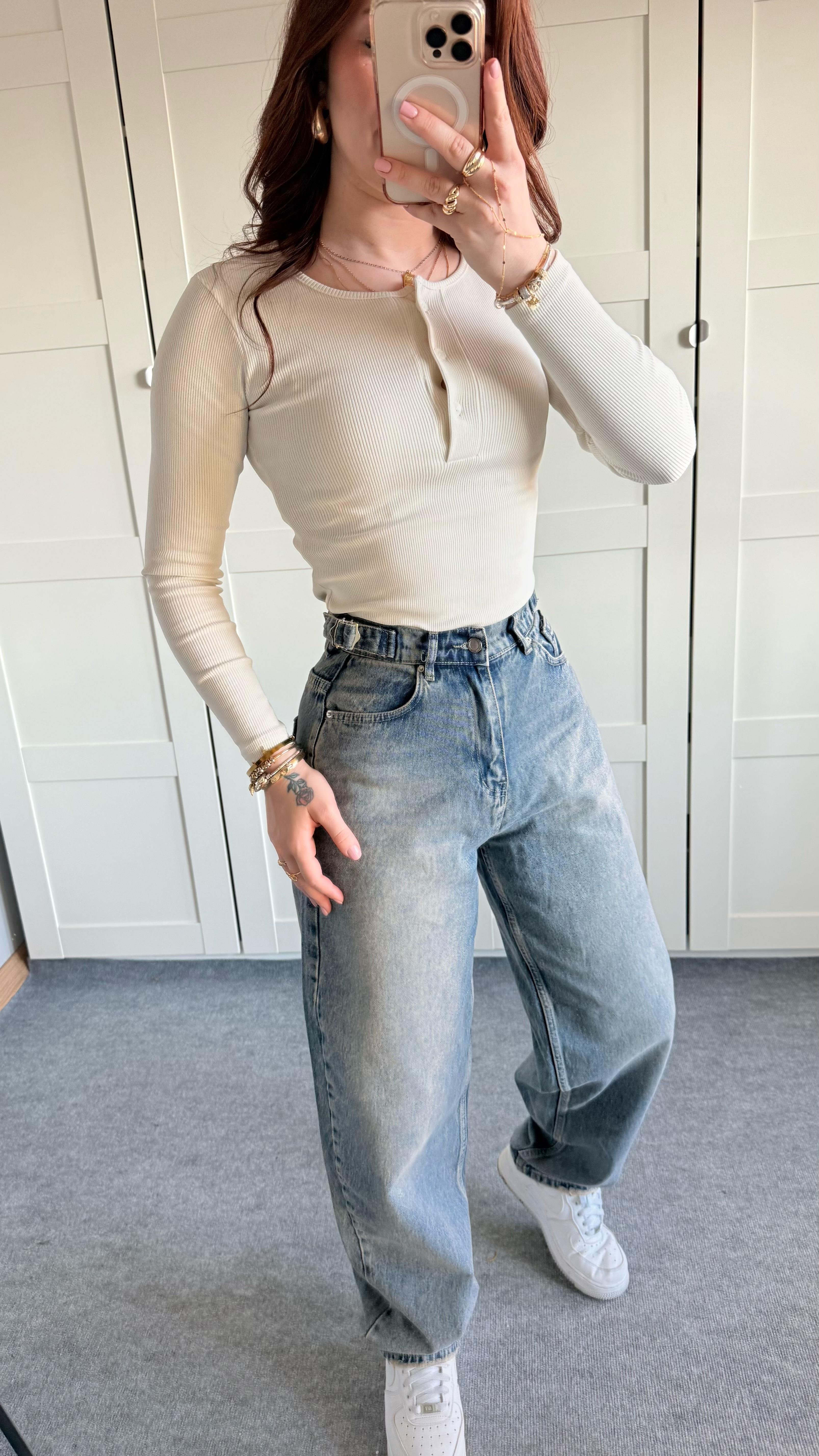 Baggy Viral Jeans Çift Kemer Eskitme