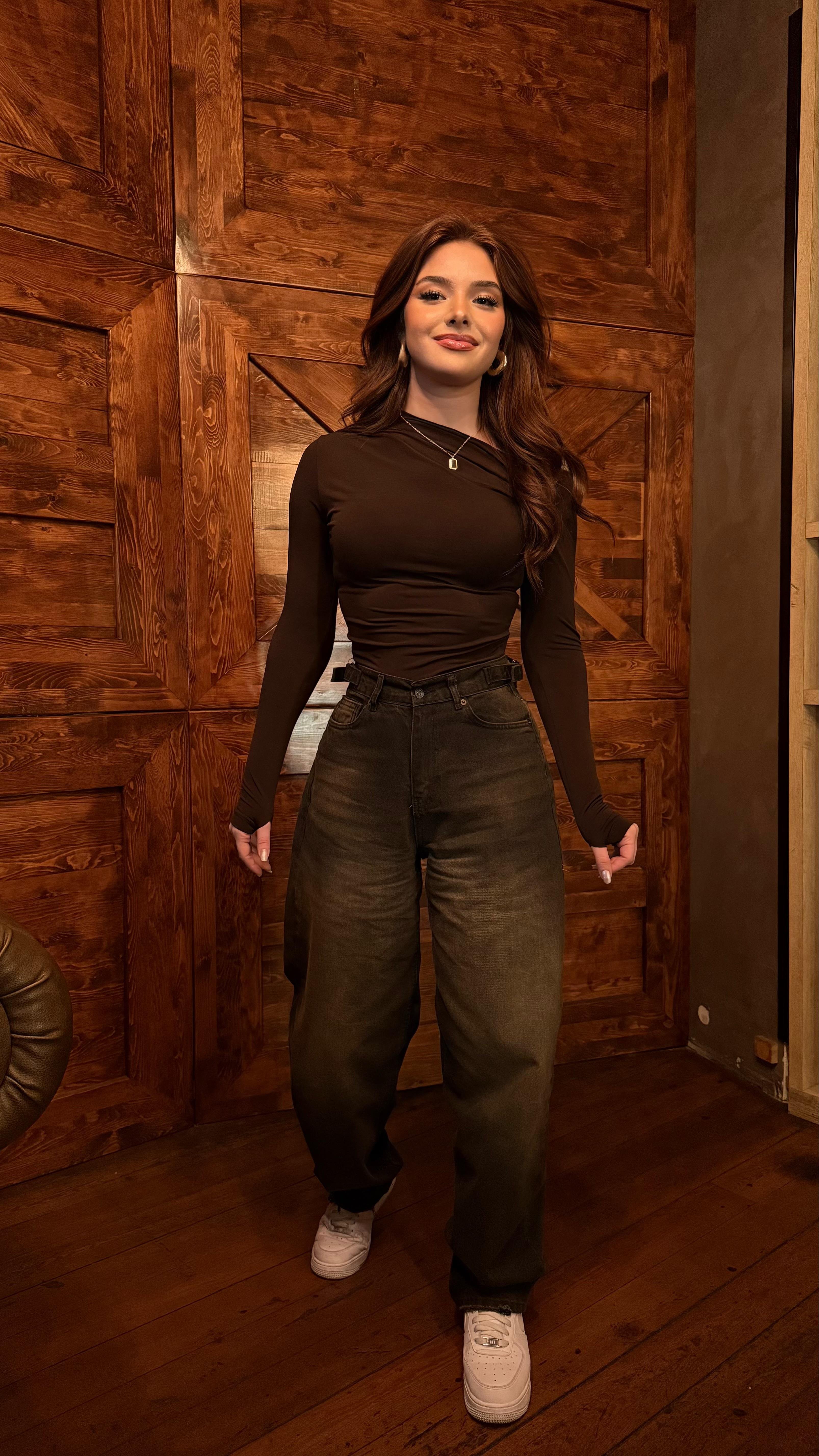 Baggy Viral Jeans Çift Kemer Kahve