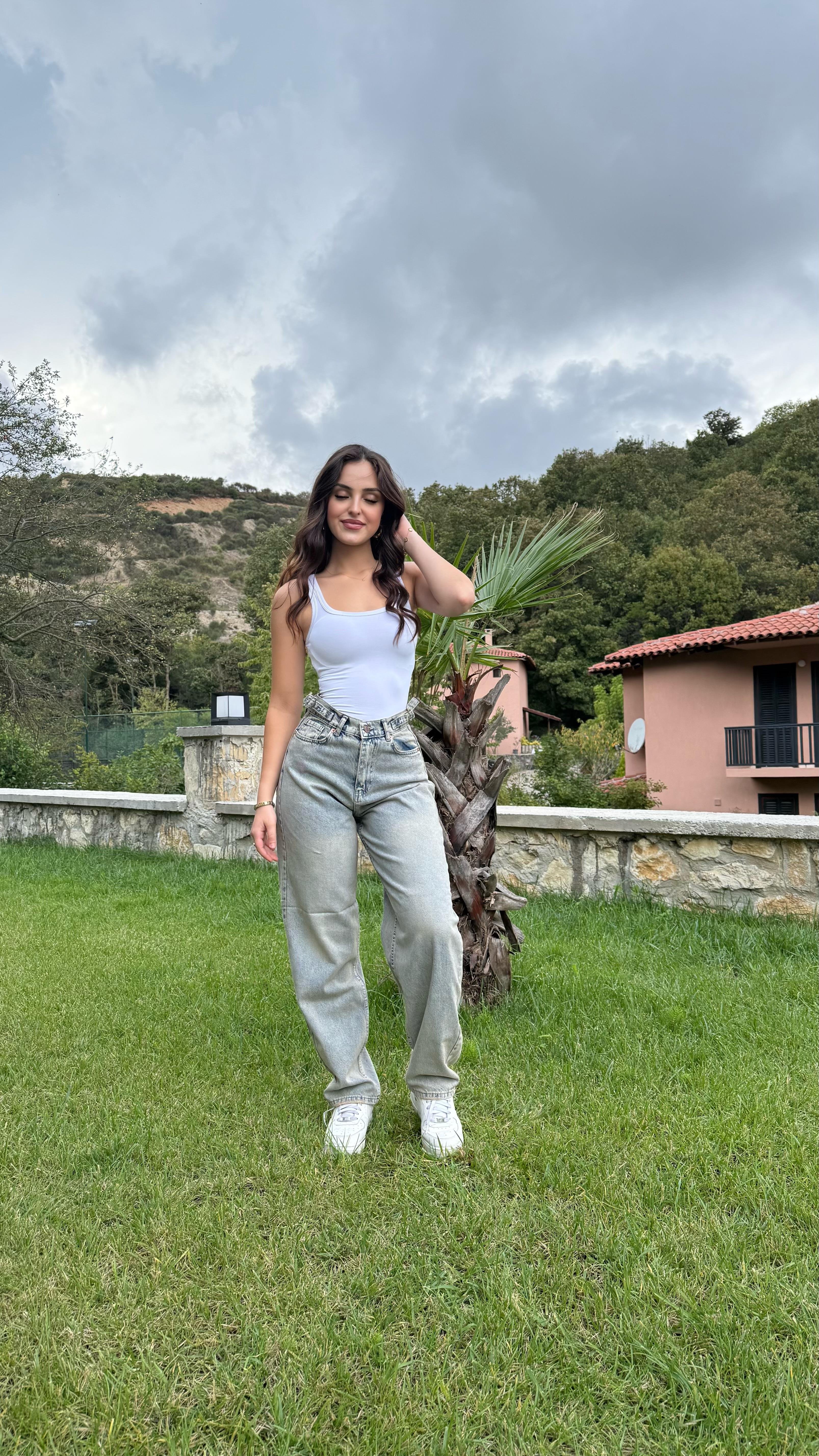 Baggy Viral Jeans Çift Kemer Riven