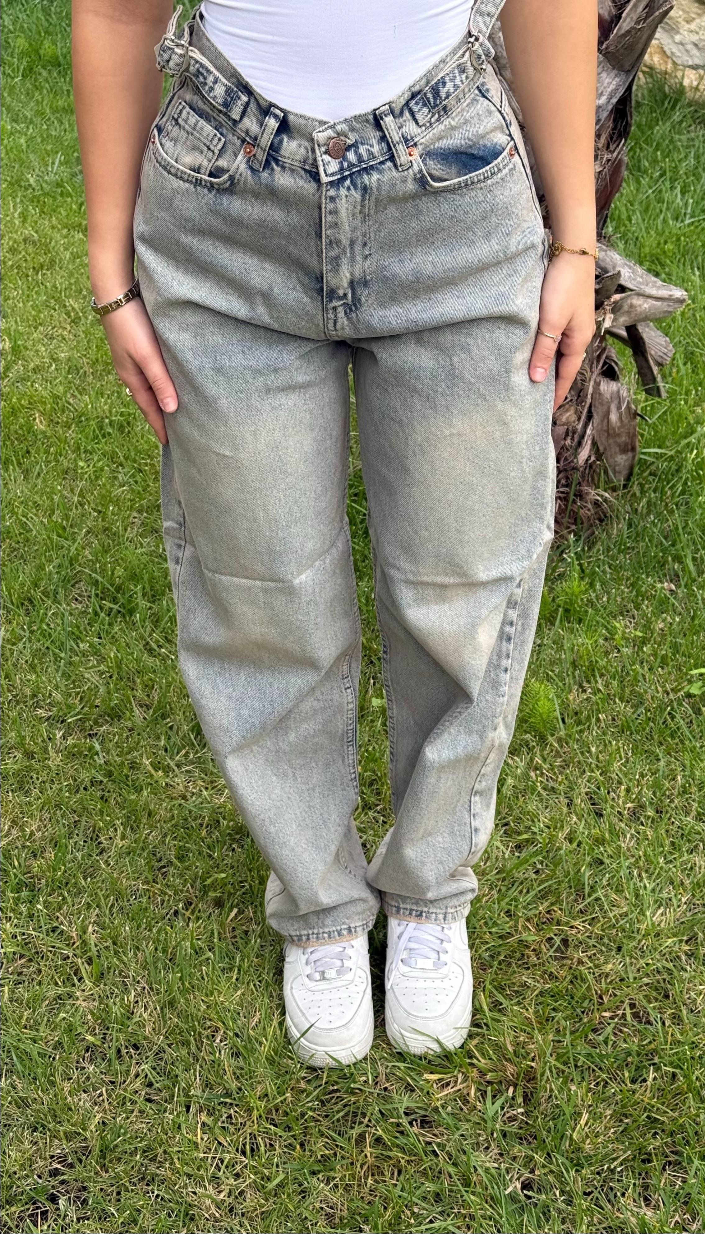 Baggy Viral Jeans Çift Kemer Riven
