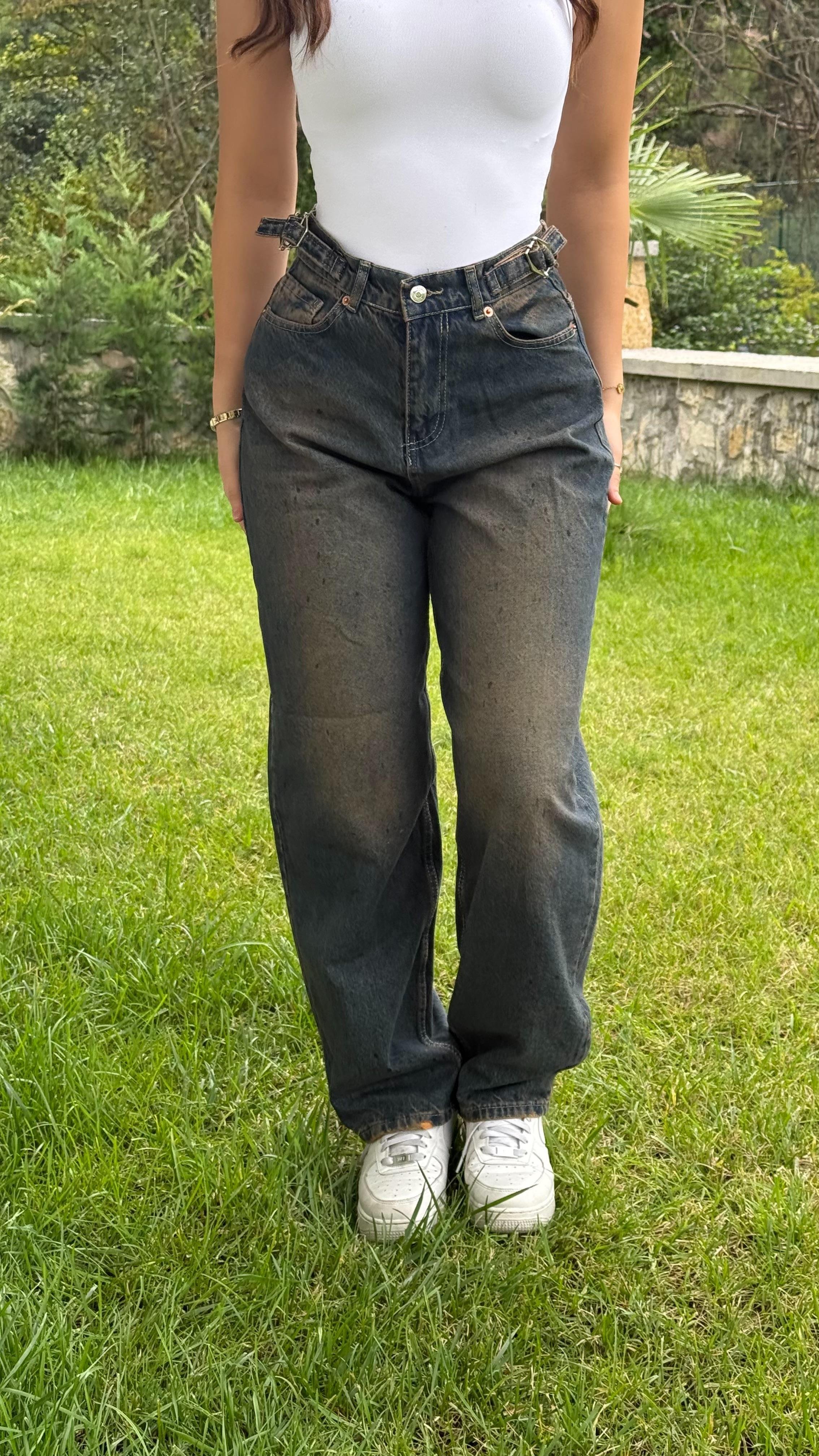 Baggy Viral Jeans Çift Kemer Skay