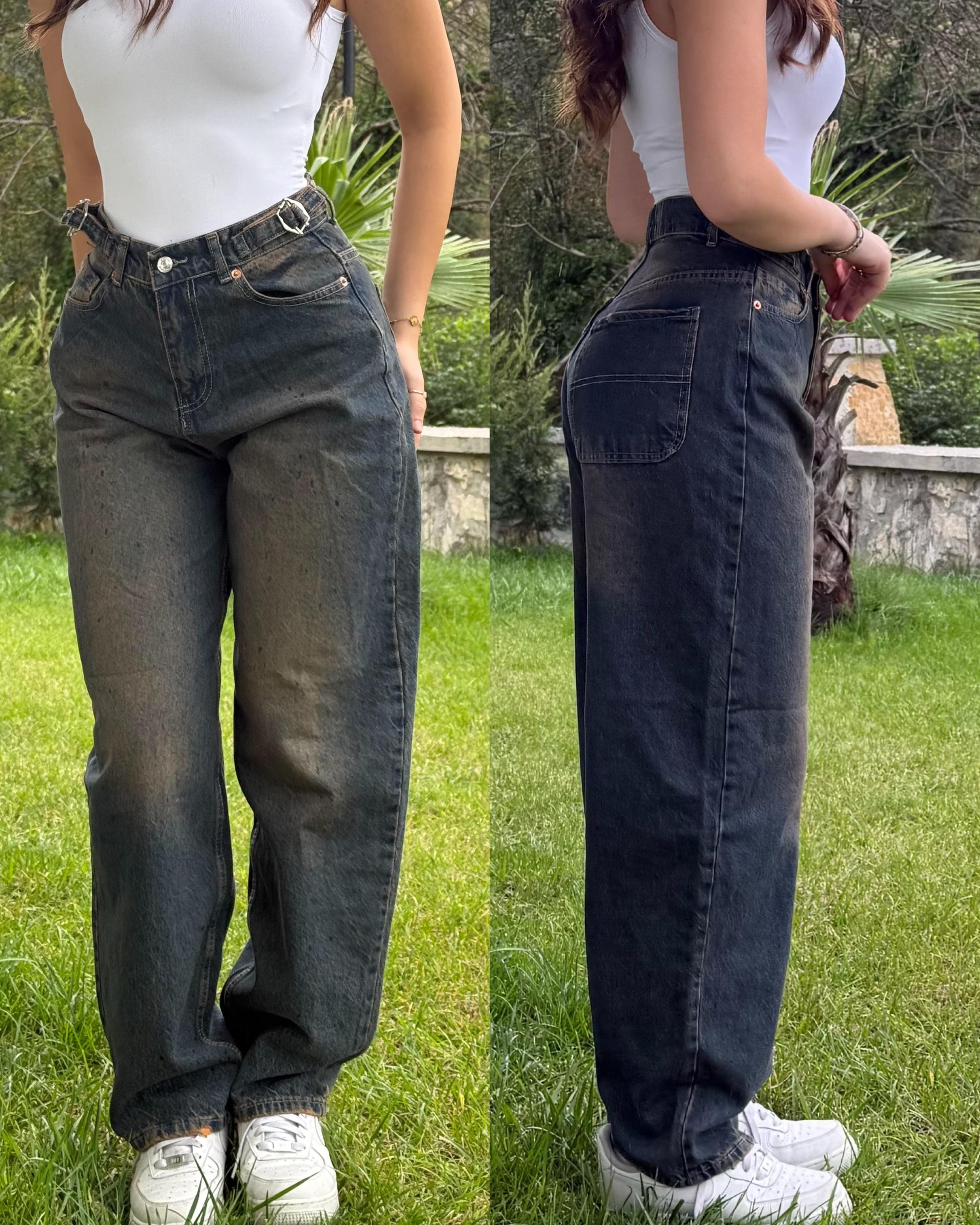 Baggy Viral Jeans Çift Kemer Skay
