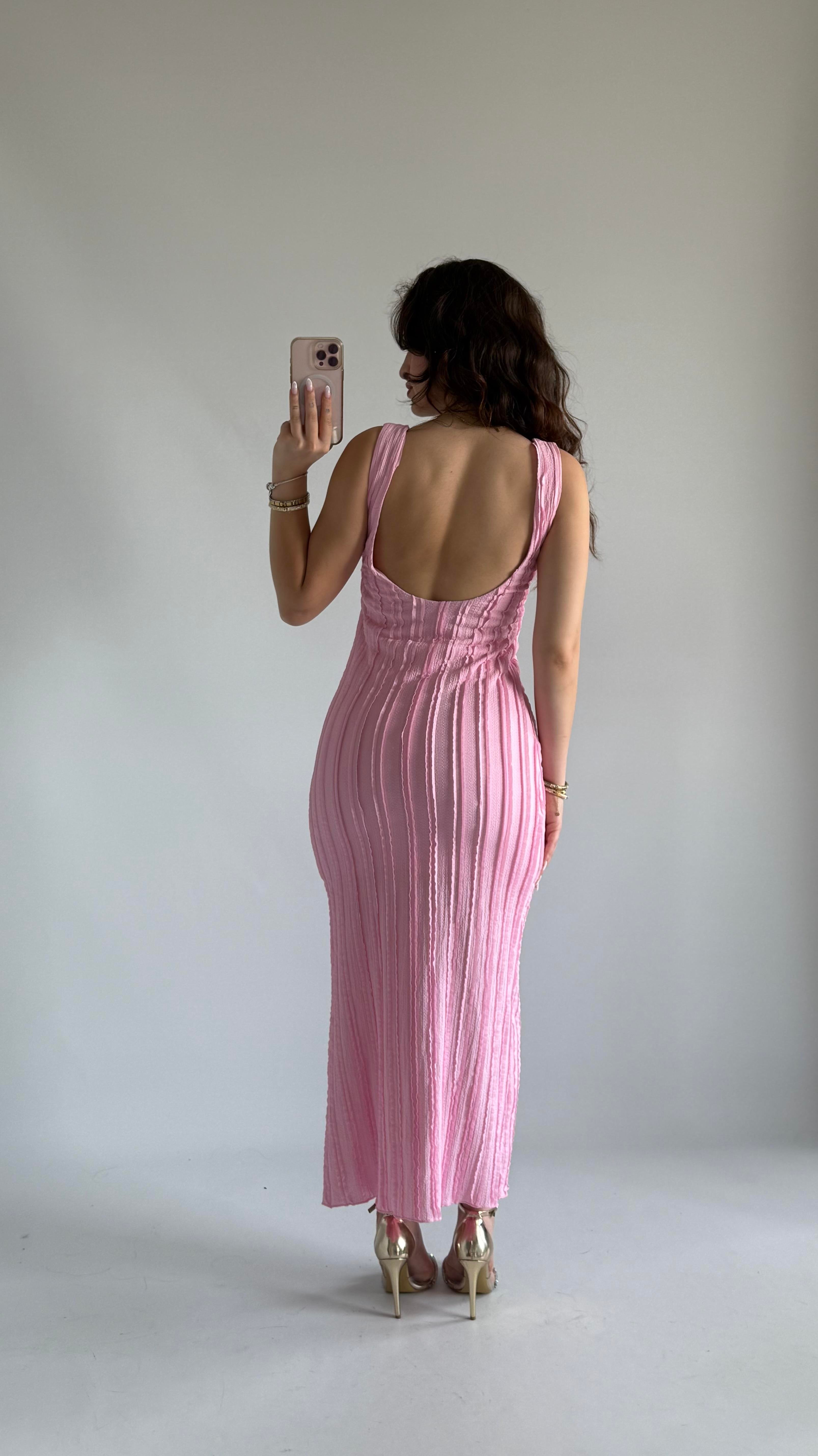 Baki Sırt Detay Elbise Pembe