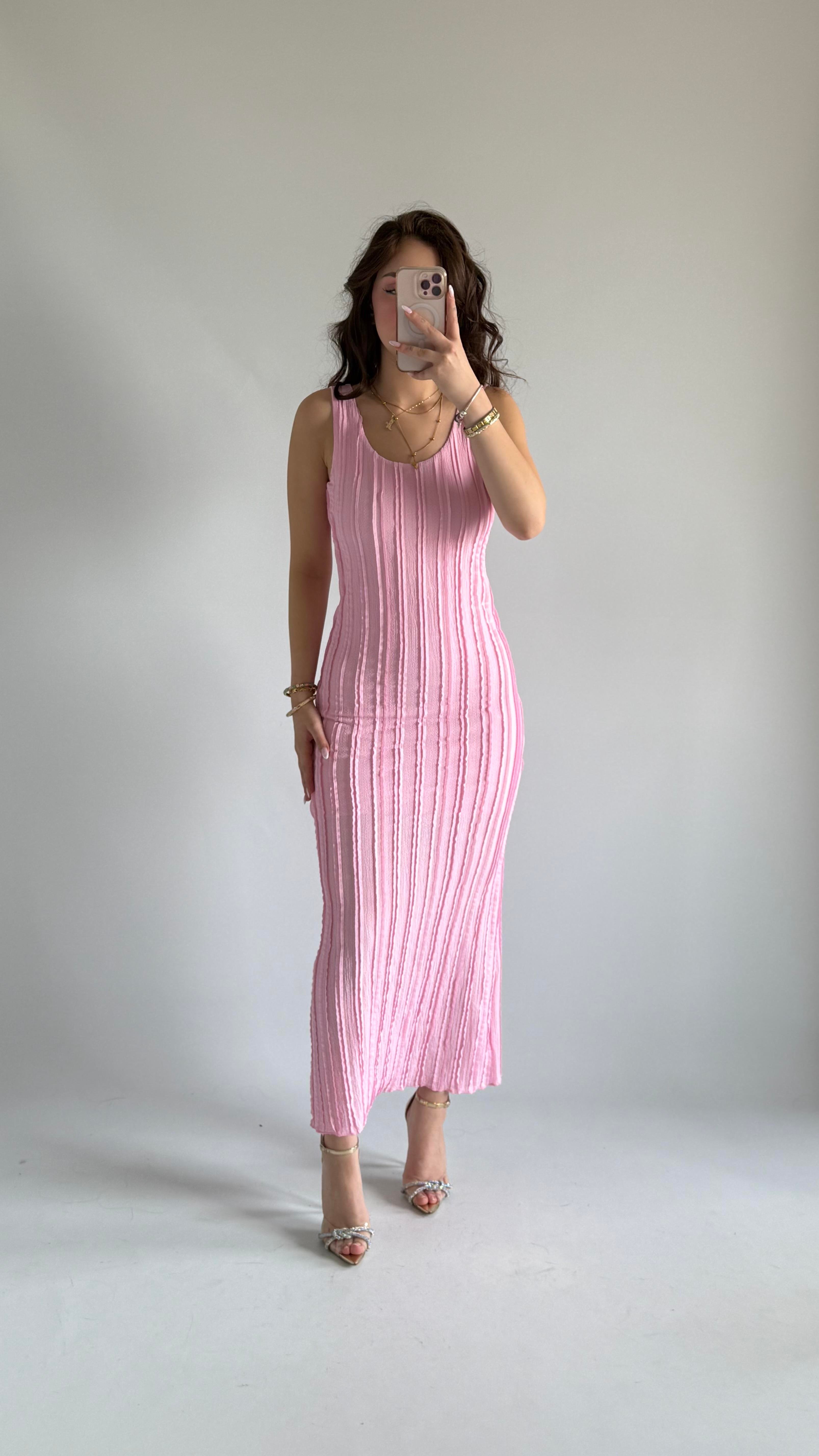 Baki Sırt Detay Elbise Pembe