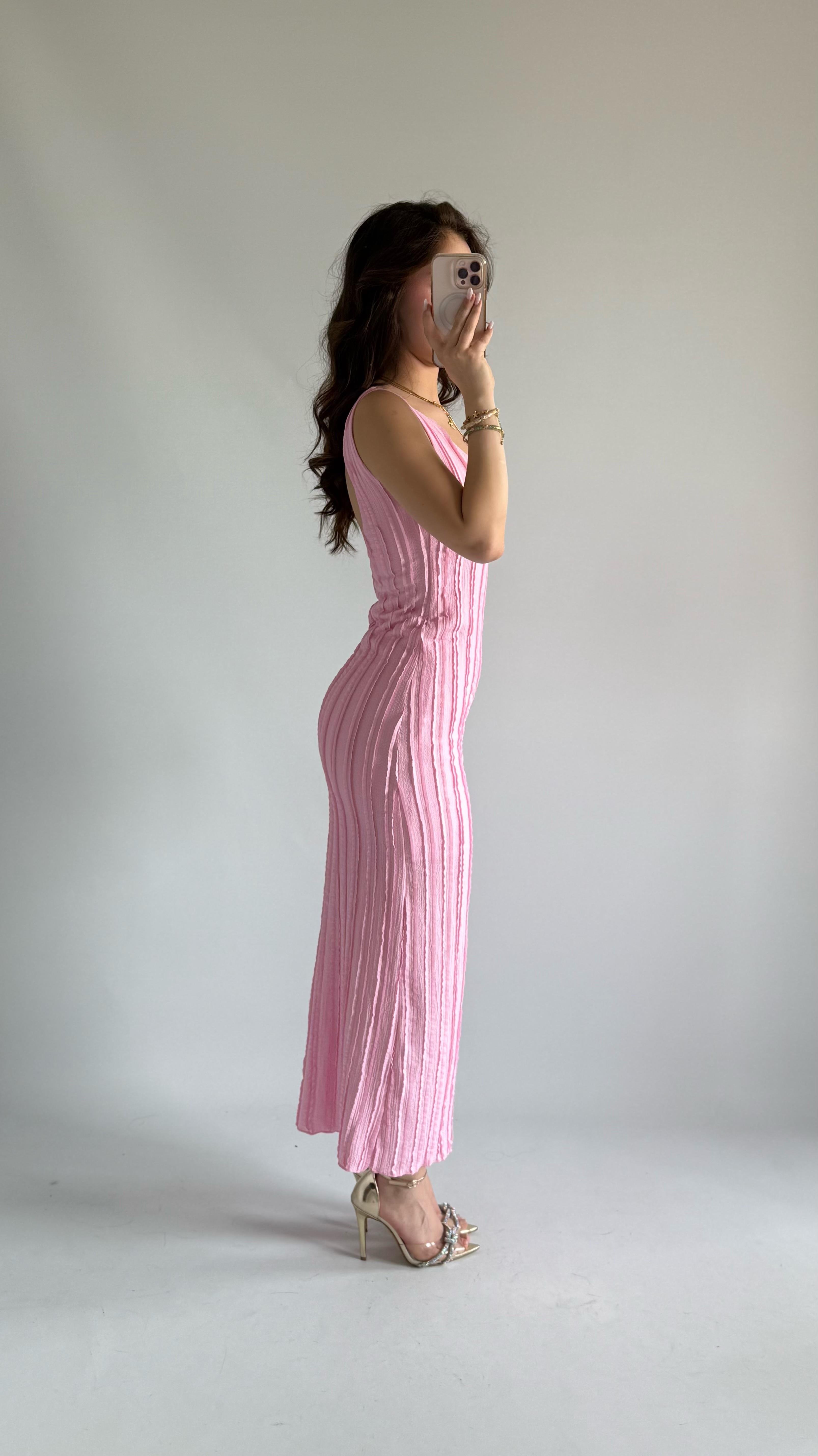 Baki Sırt Detay Elbise Pembe