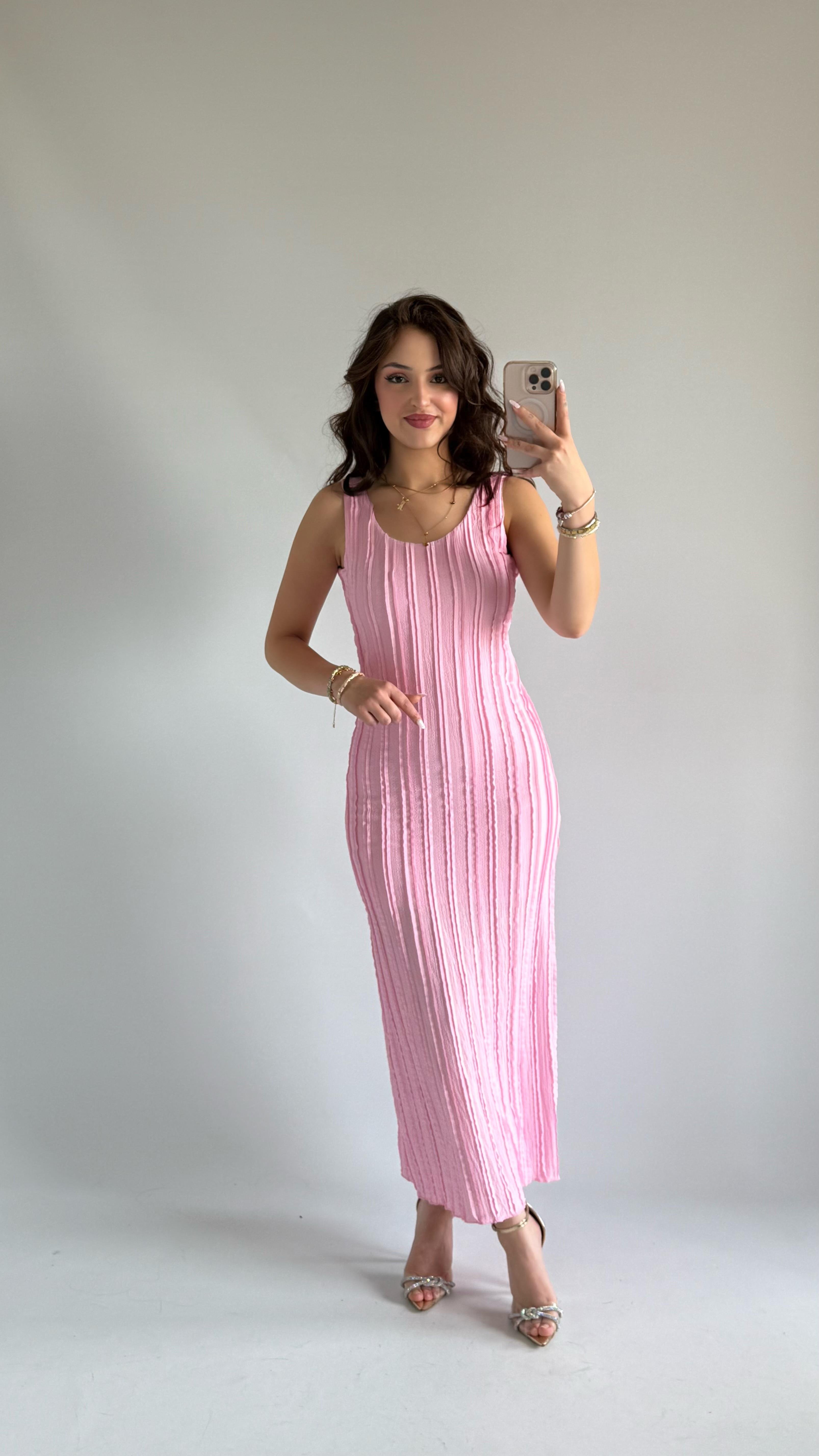 Baki Sırt Detay Elbise Pembe