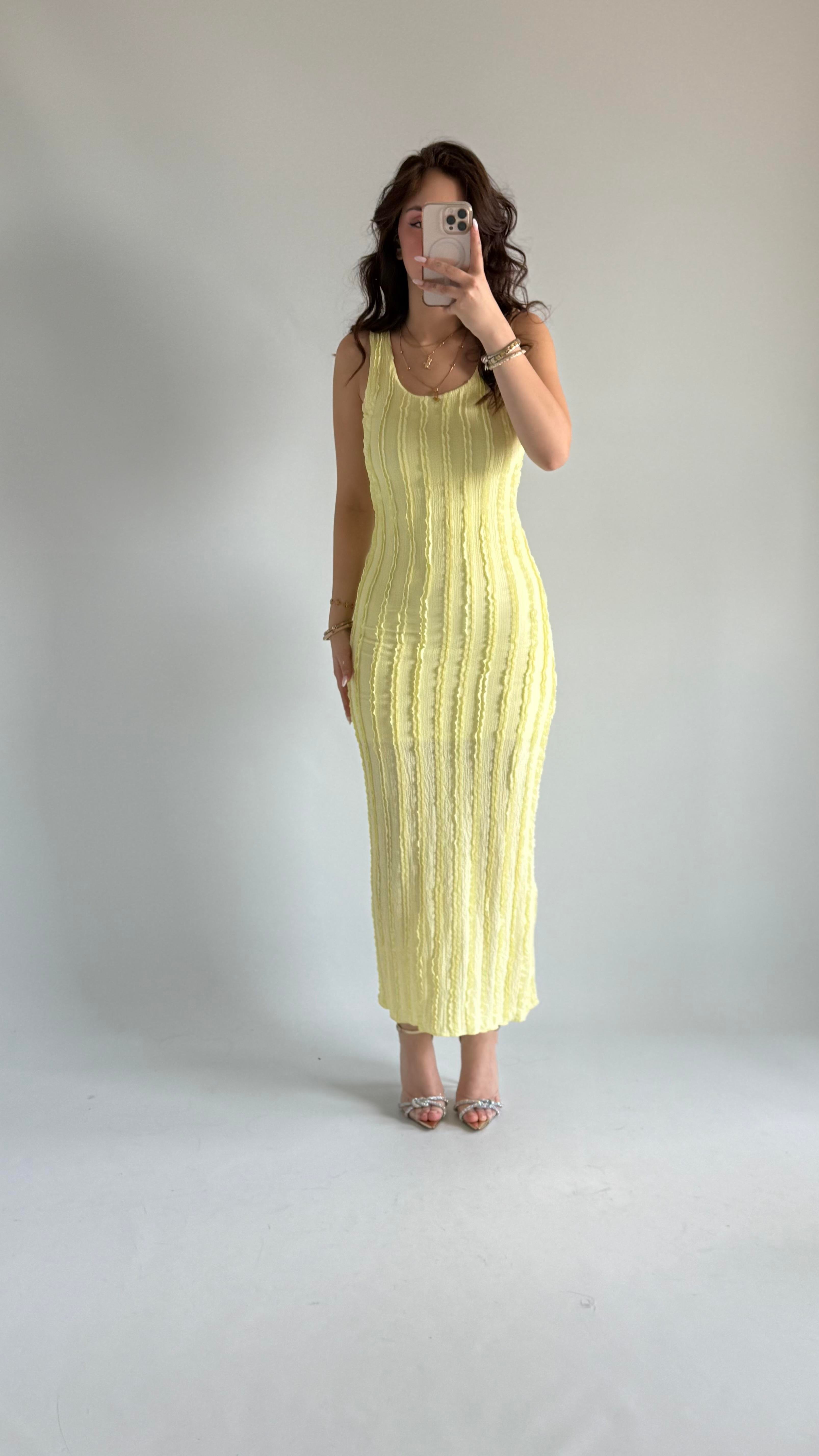 Baki Sırt Detay Elbise Sarı