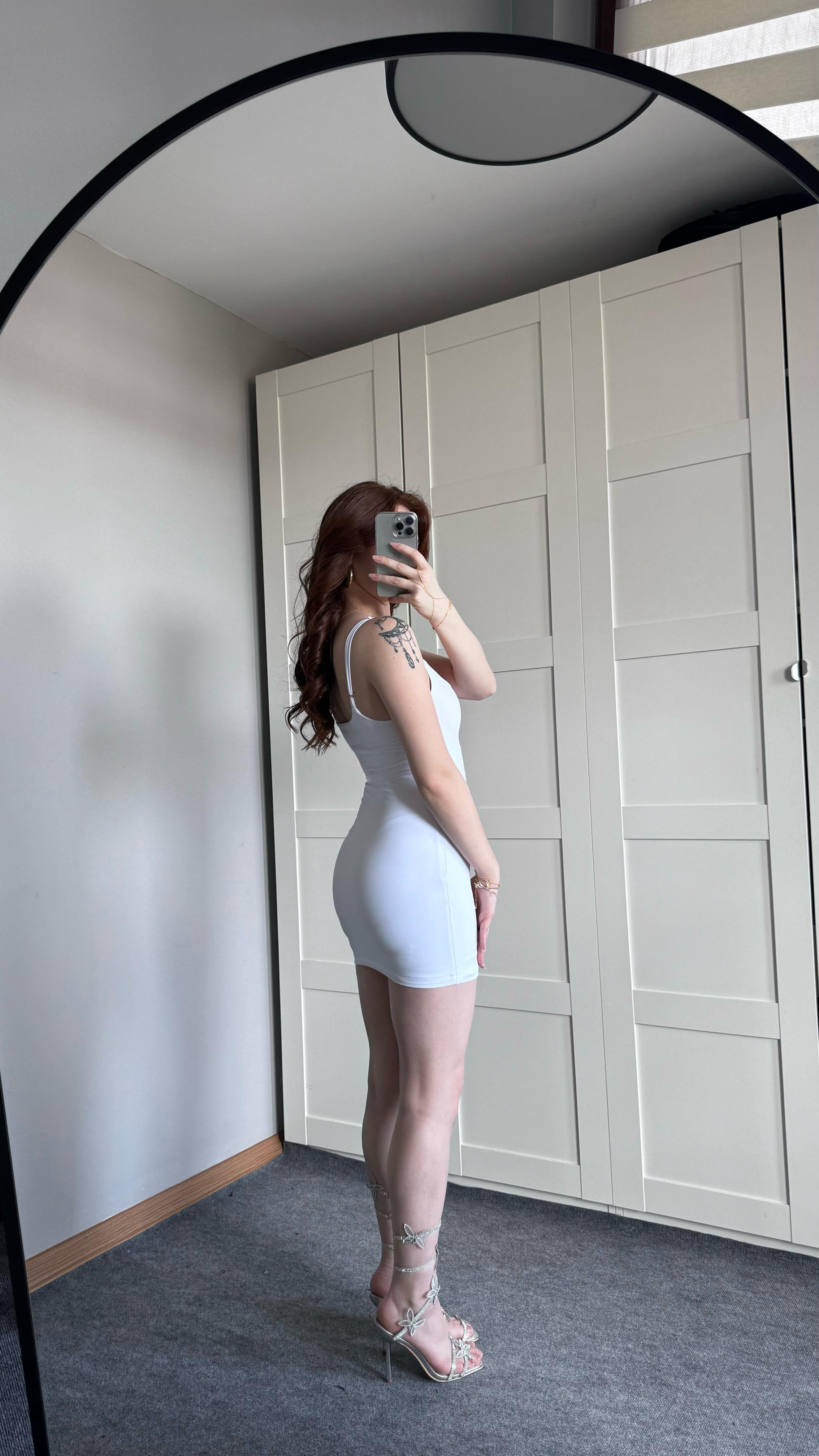 Basıc Askılı Mini Beyaz Elbise