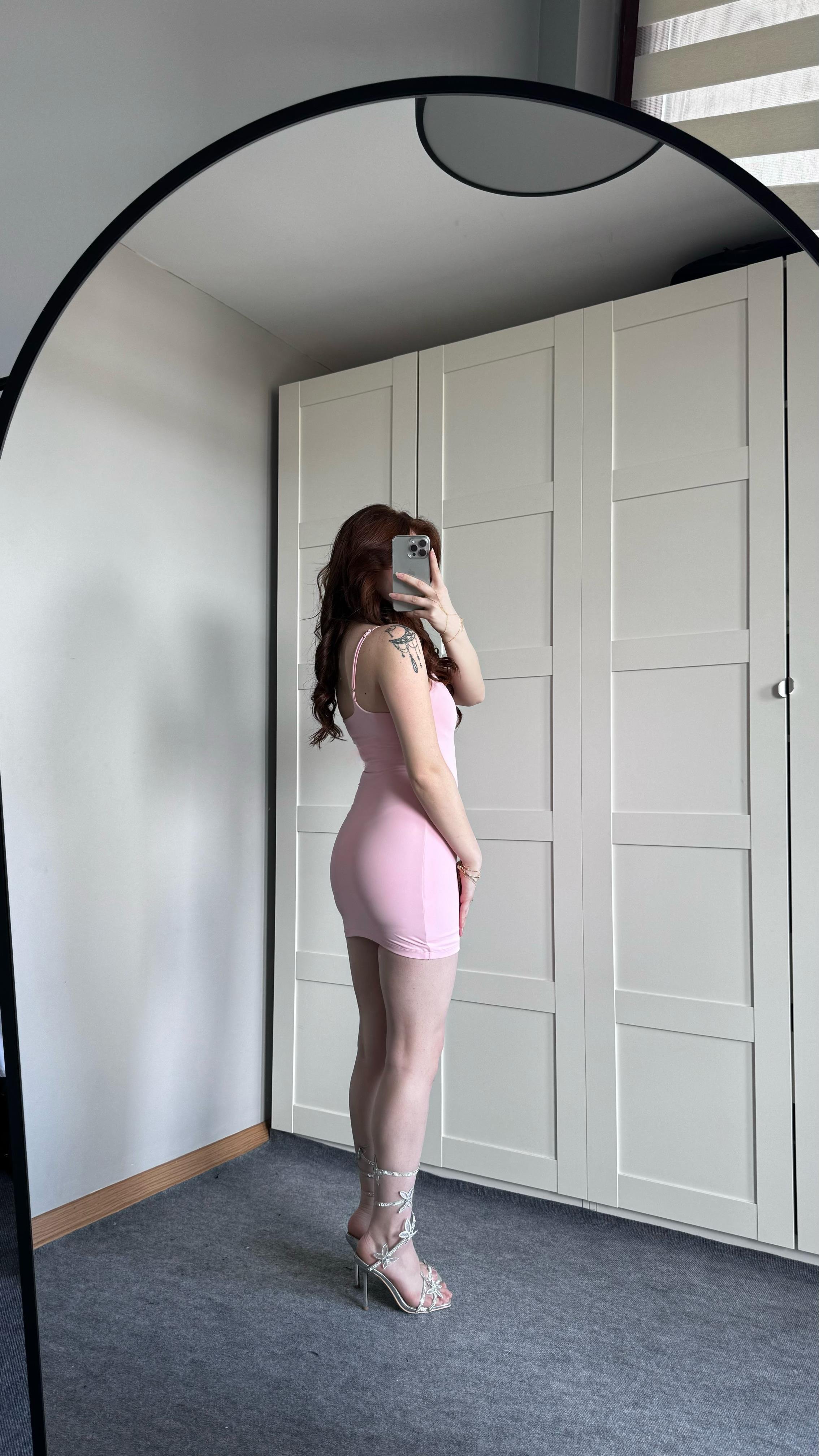 Basıc Askılı Mini Pembe Elbise
