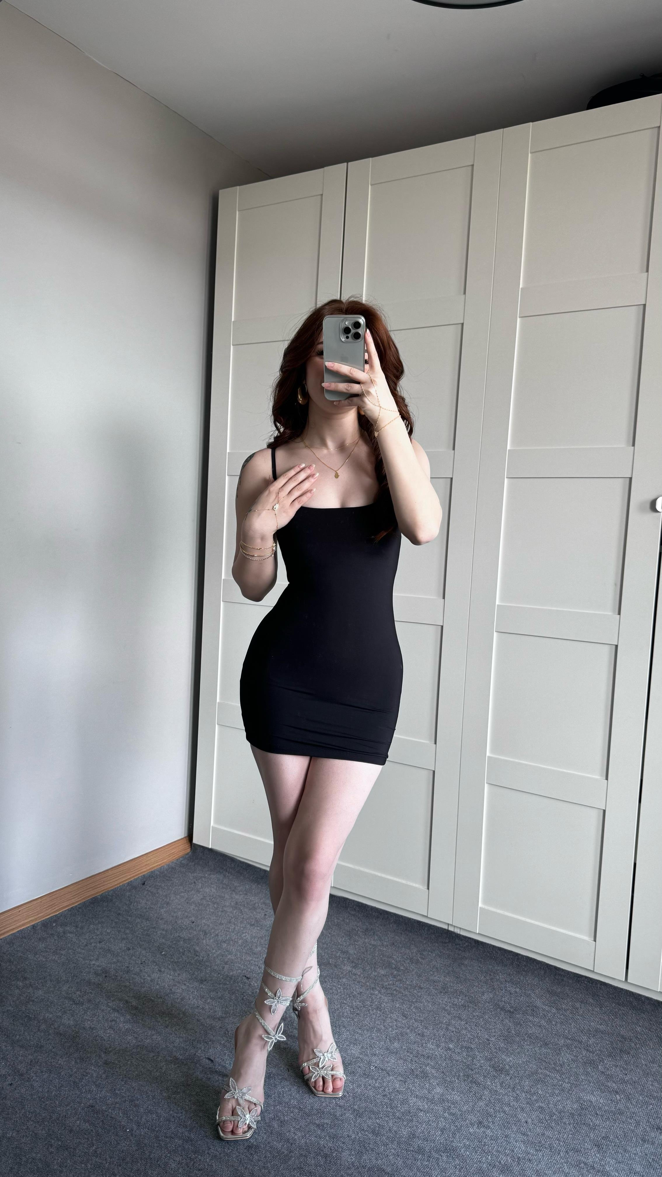 Basıc Askılı Mini Siyah Elbise