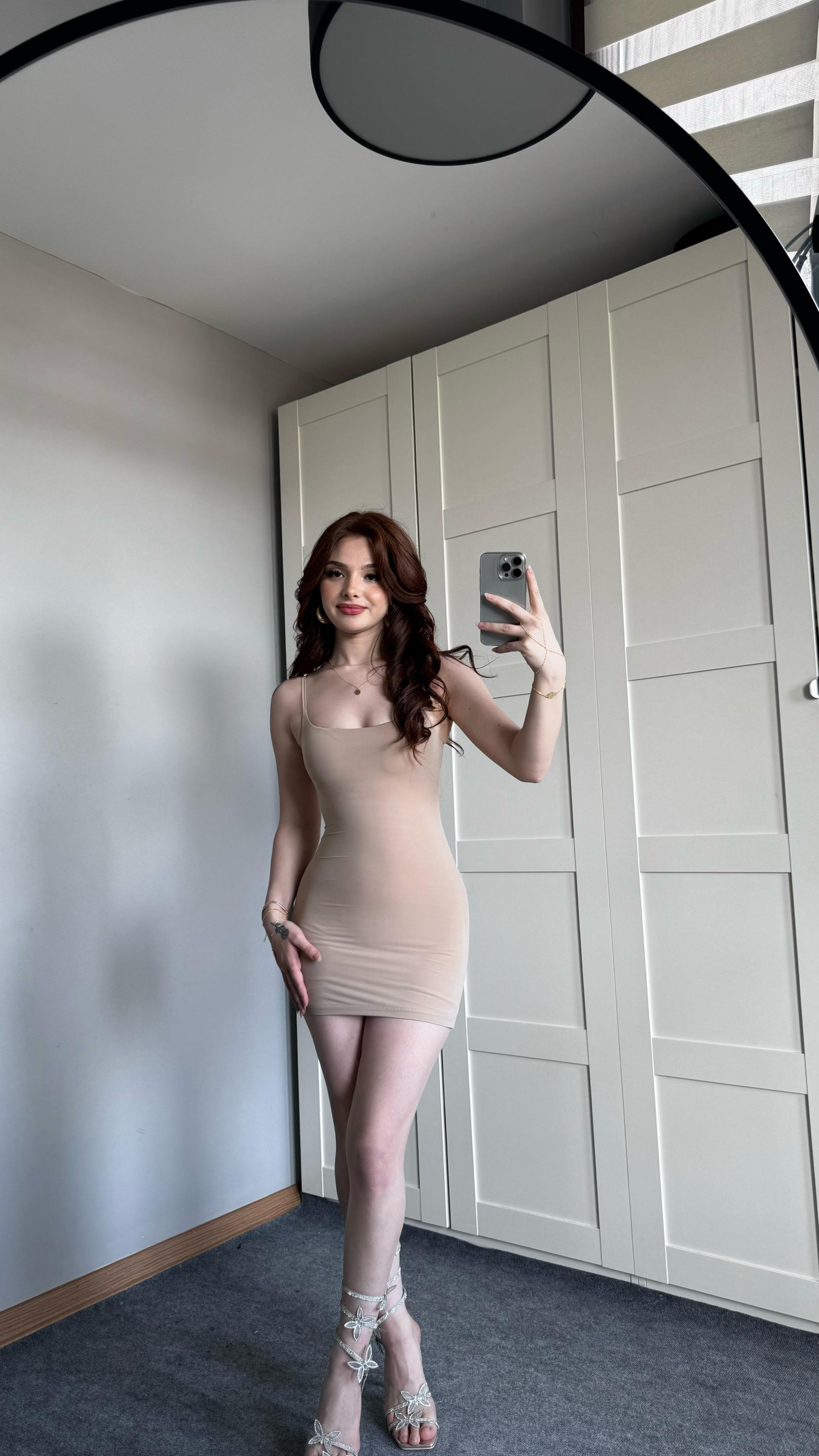 Basıc Askılı Mini Vizon Elbise