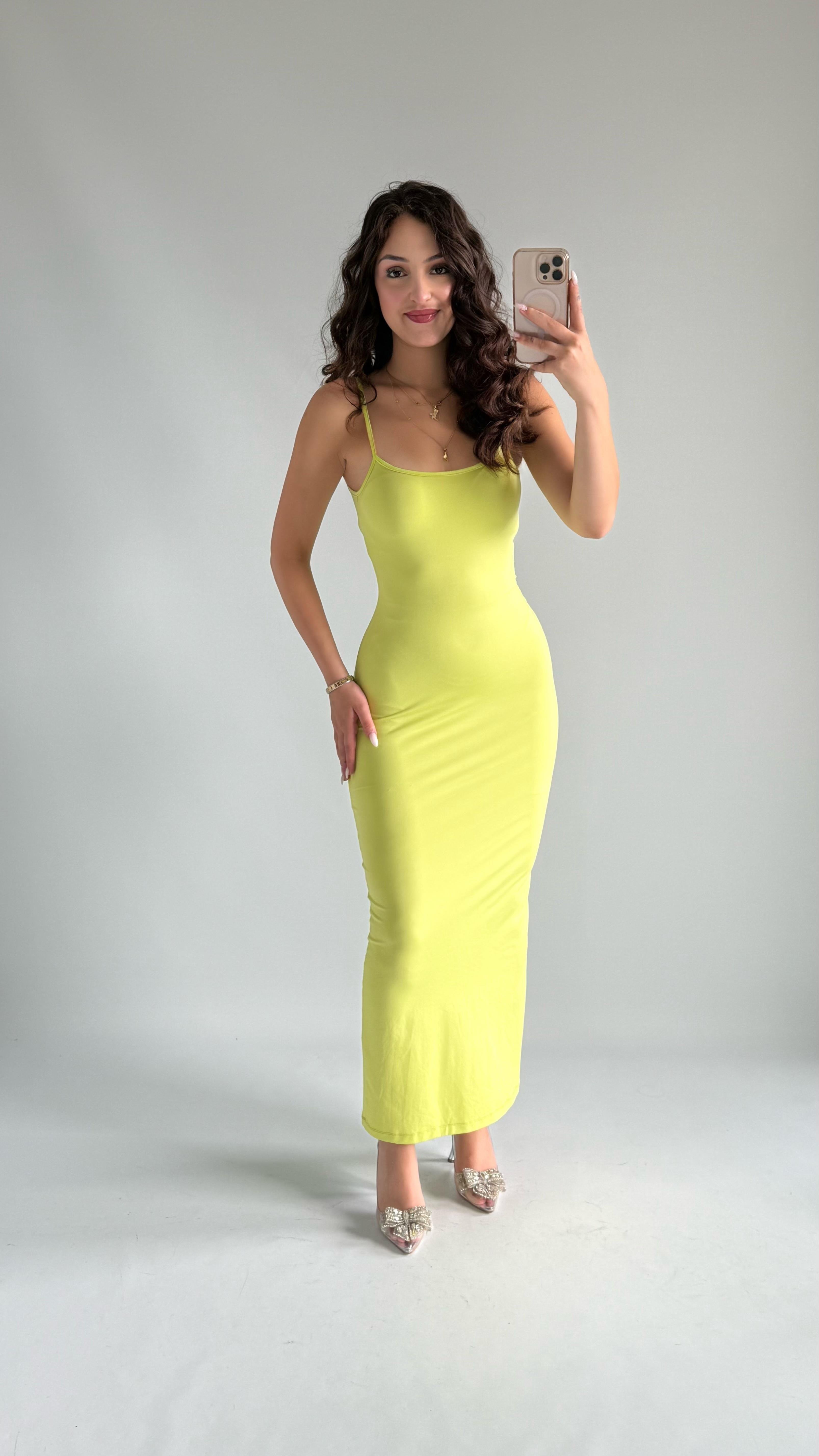 Basıc Askılı Uzun Sarı Elbise
