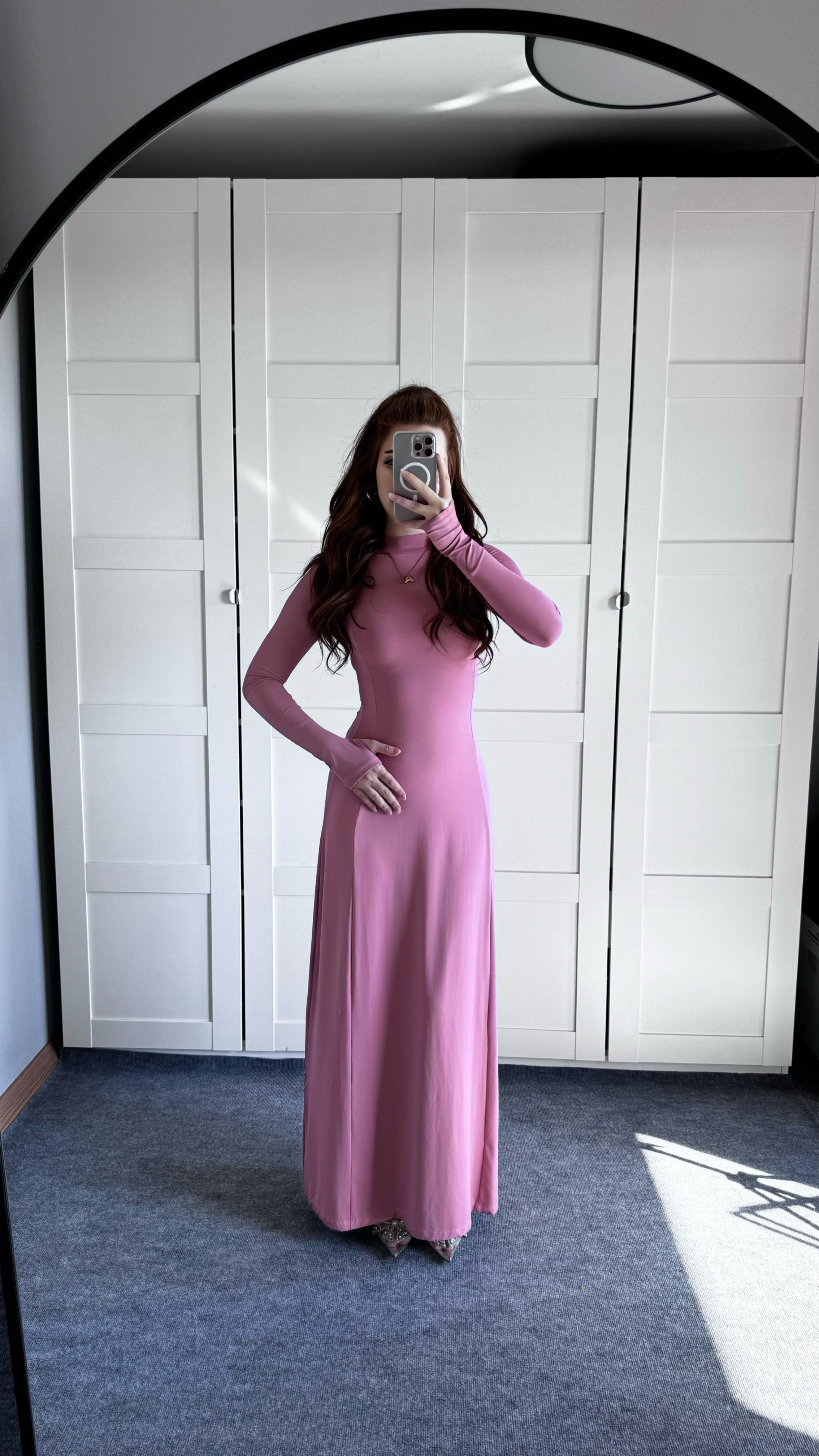 Basıc El Detay Elbise Pudra Pembe
