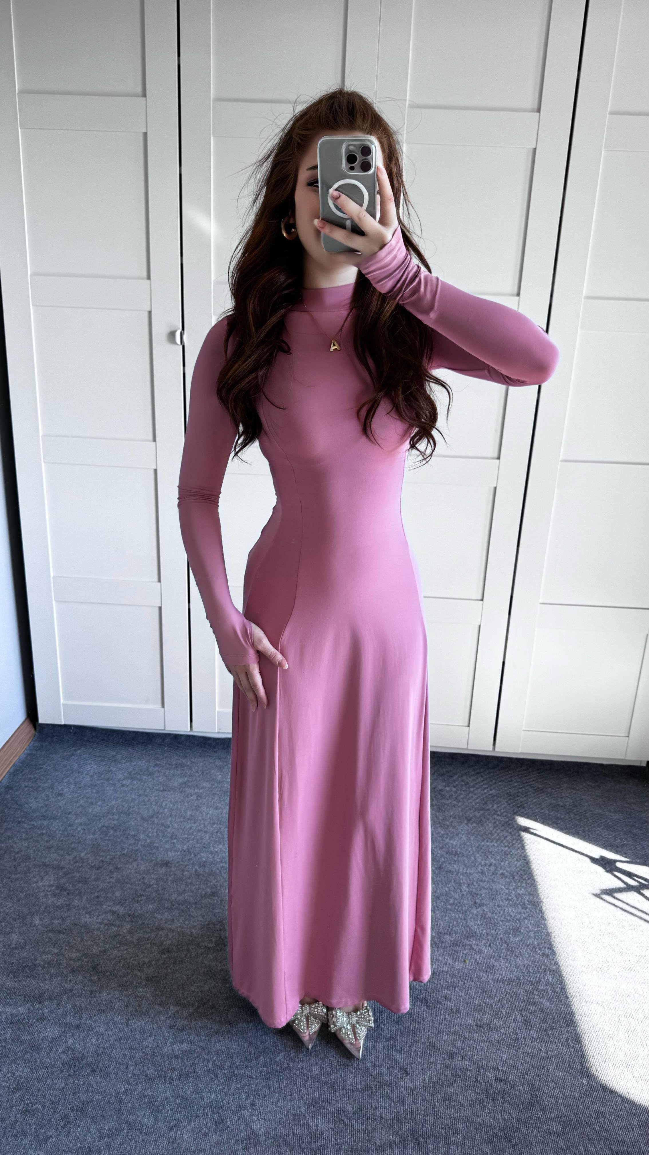 Basıc El Detay Elbise Pudra Pembe