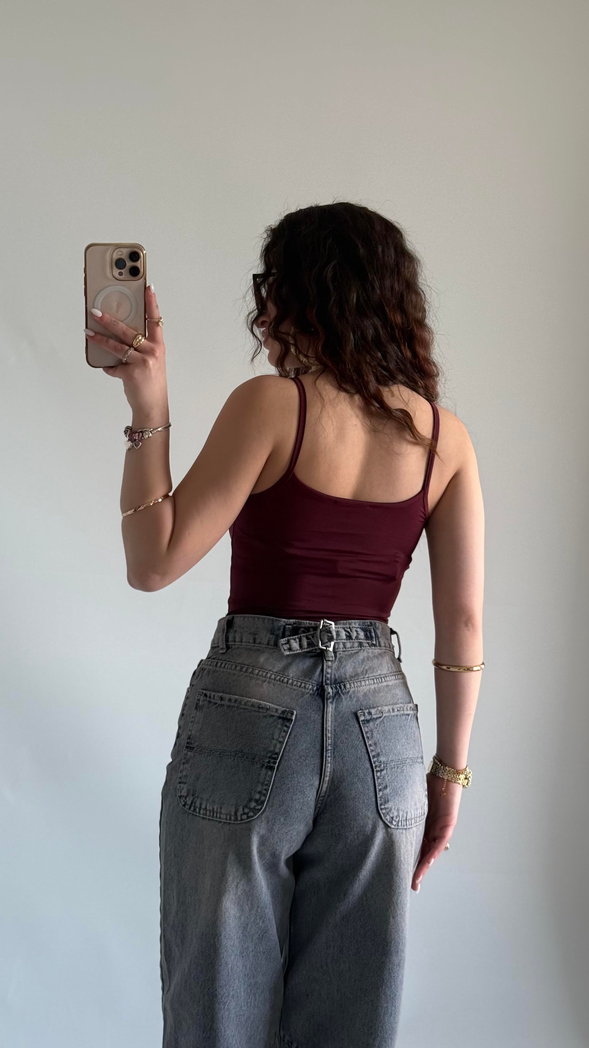 Basıc İp Askılı Atlet Bordo