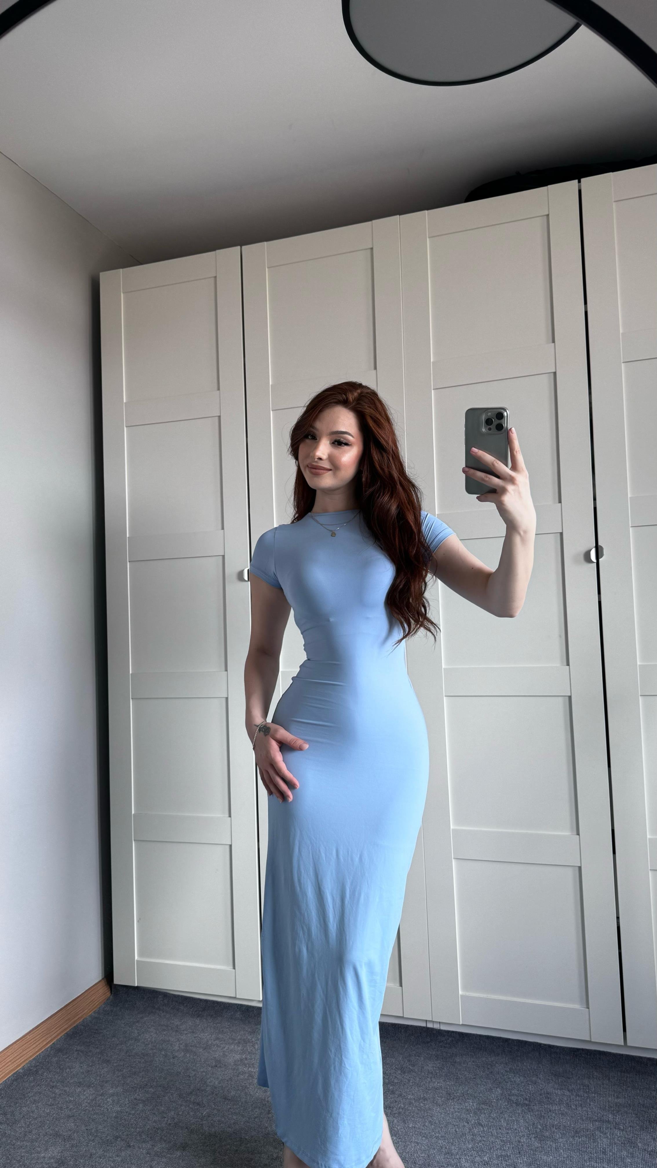 Basıc Kısa Kol Bebe Mavisi Elbise