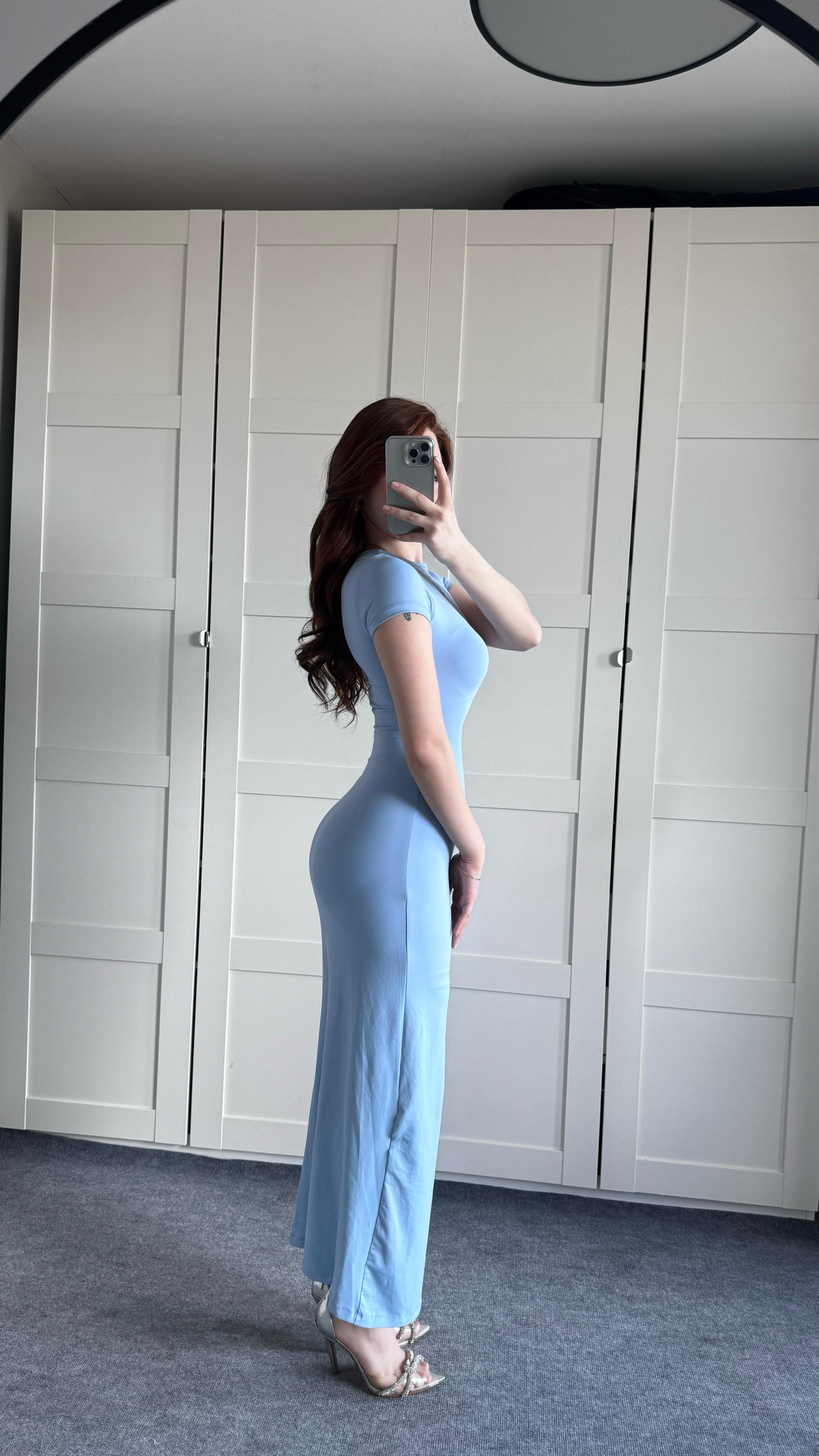 Basıc Kısa Kol Bebe Mavisi Elbise