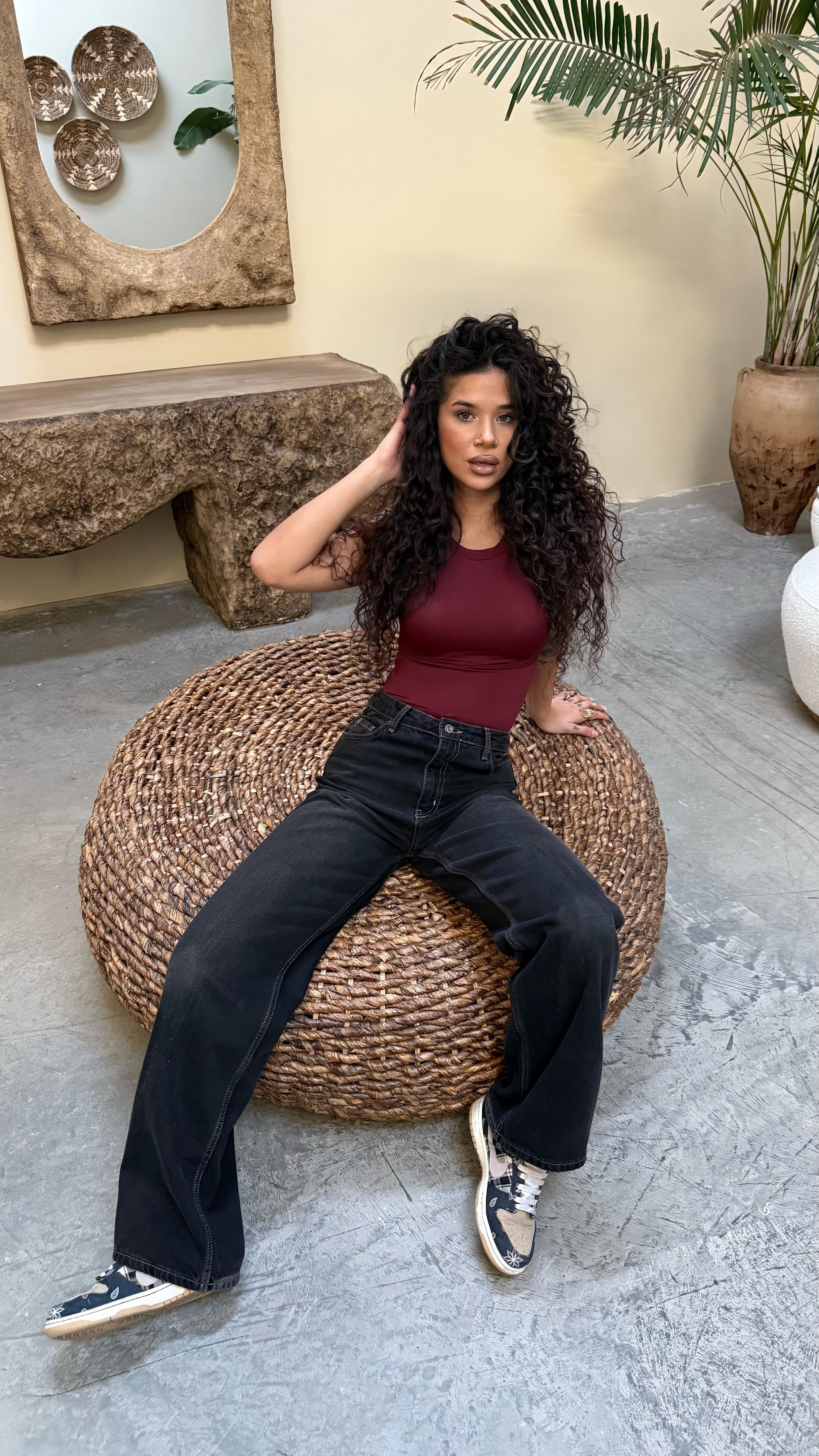 Basıc Kısa Kol Bodysuit Bordo