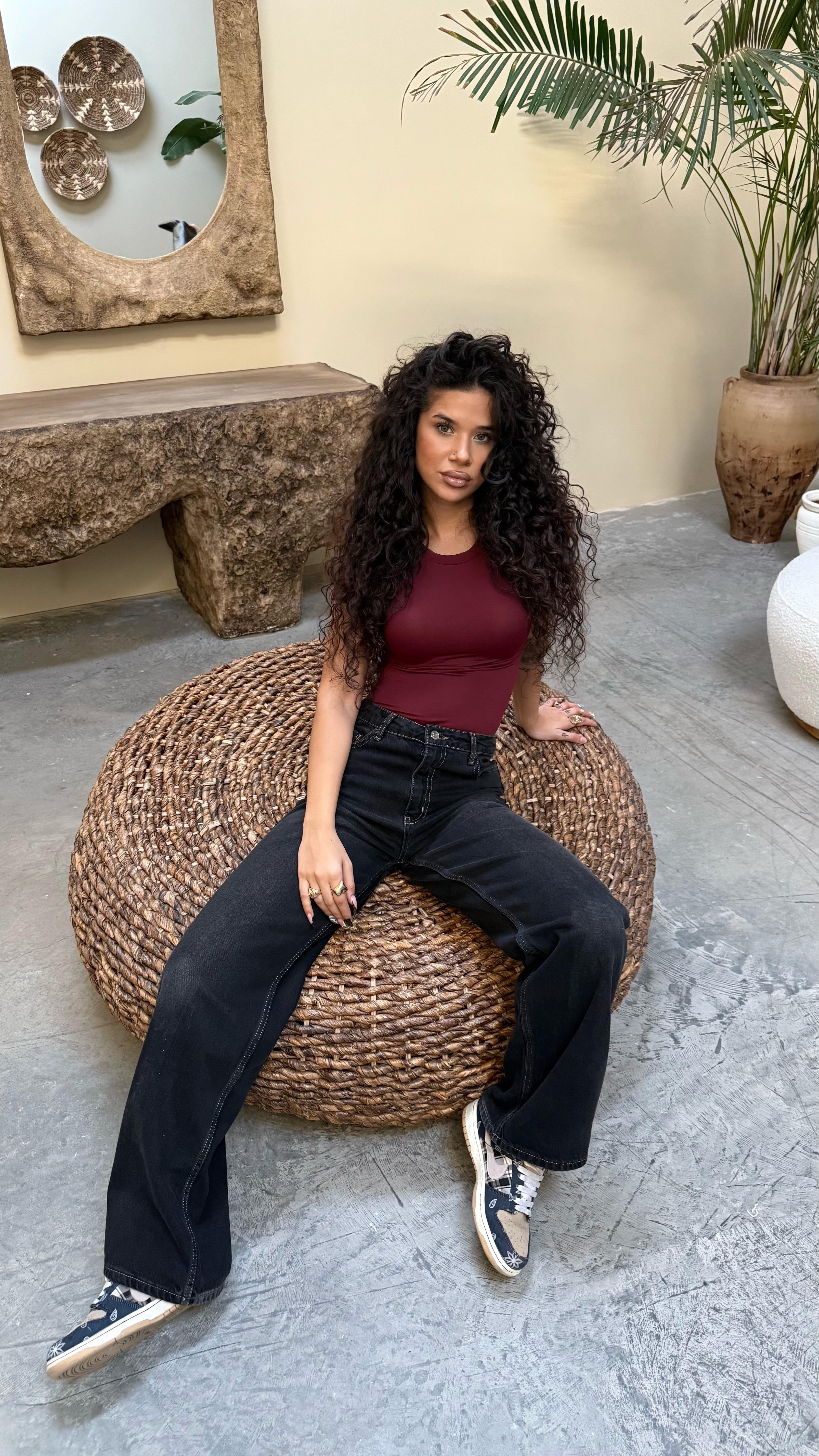 Basıc Kısa Kol Bodysuit Bordo