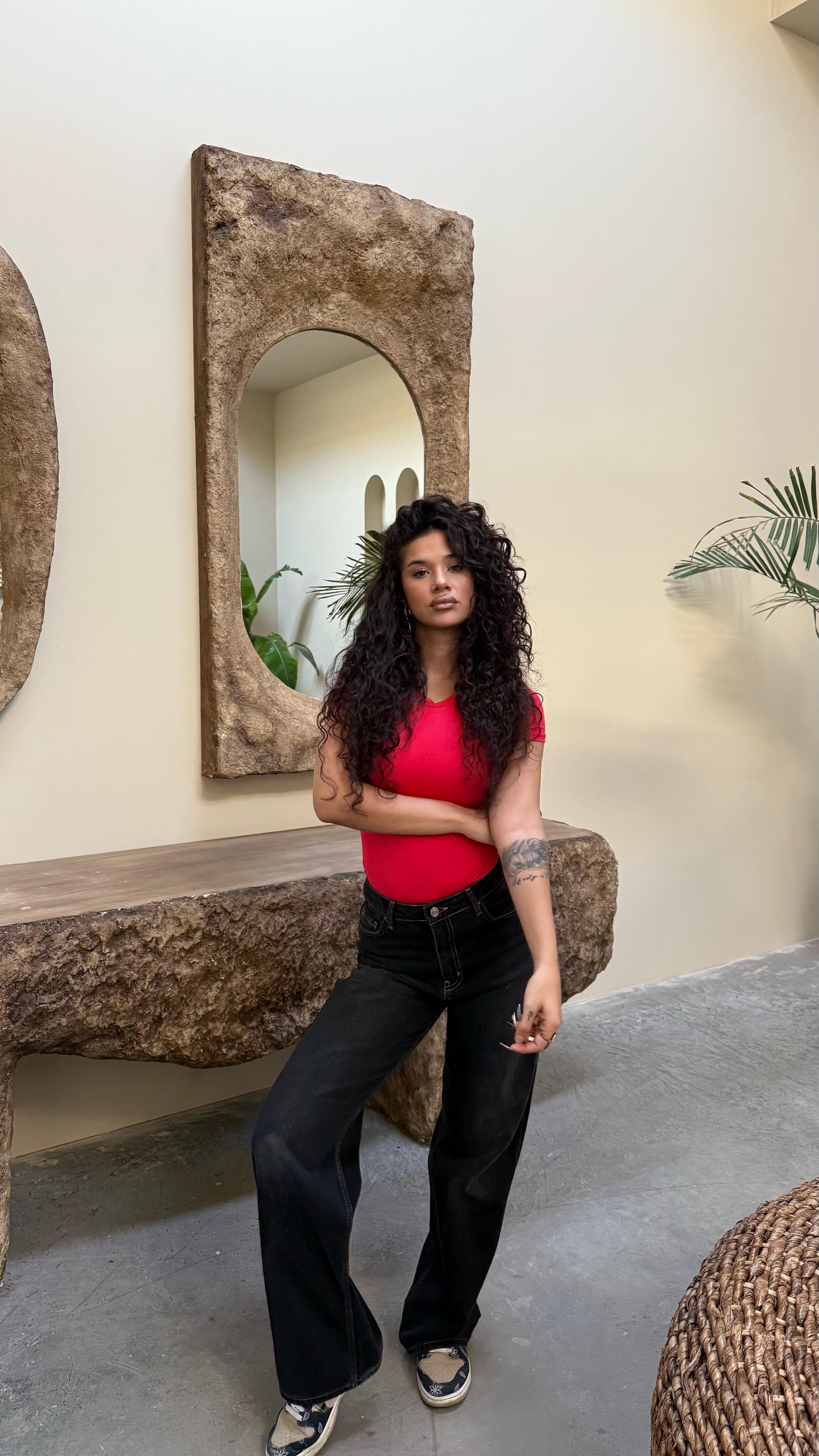 Basıc Kısa Kol Bodysuit Kırmızı