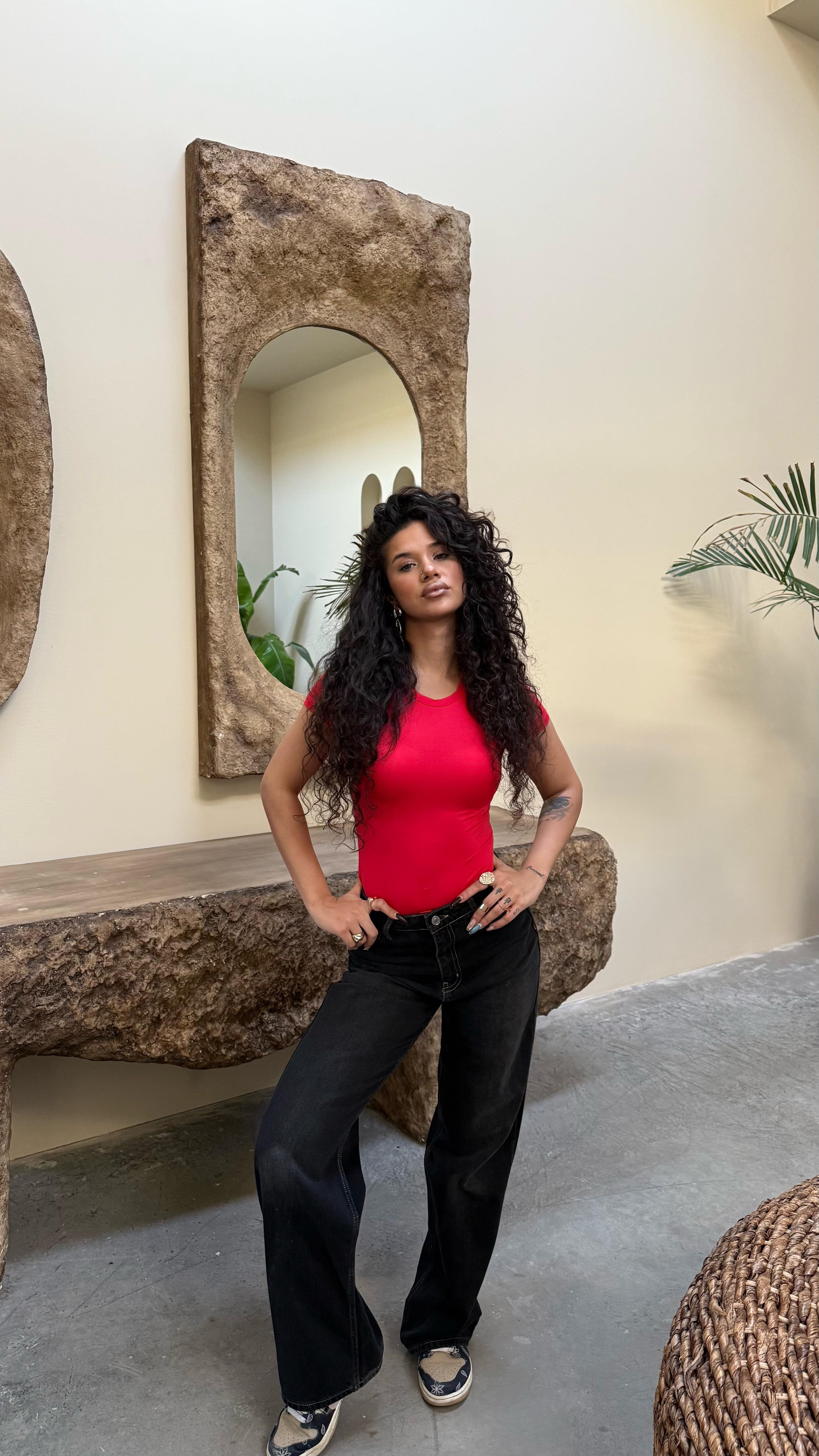 Basıc Kısa Kol Bodysuit Kırmızı